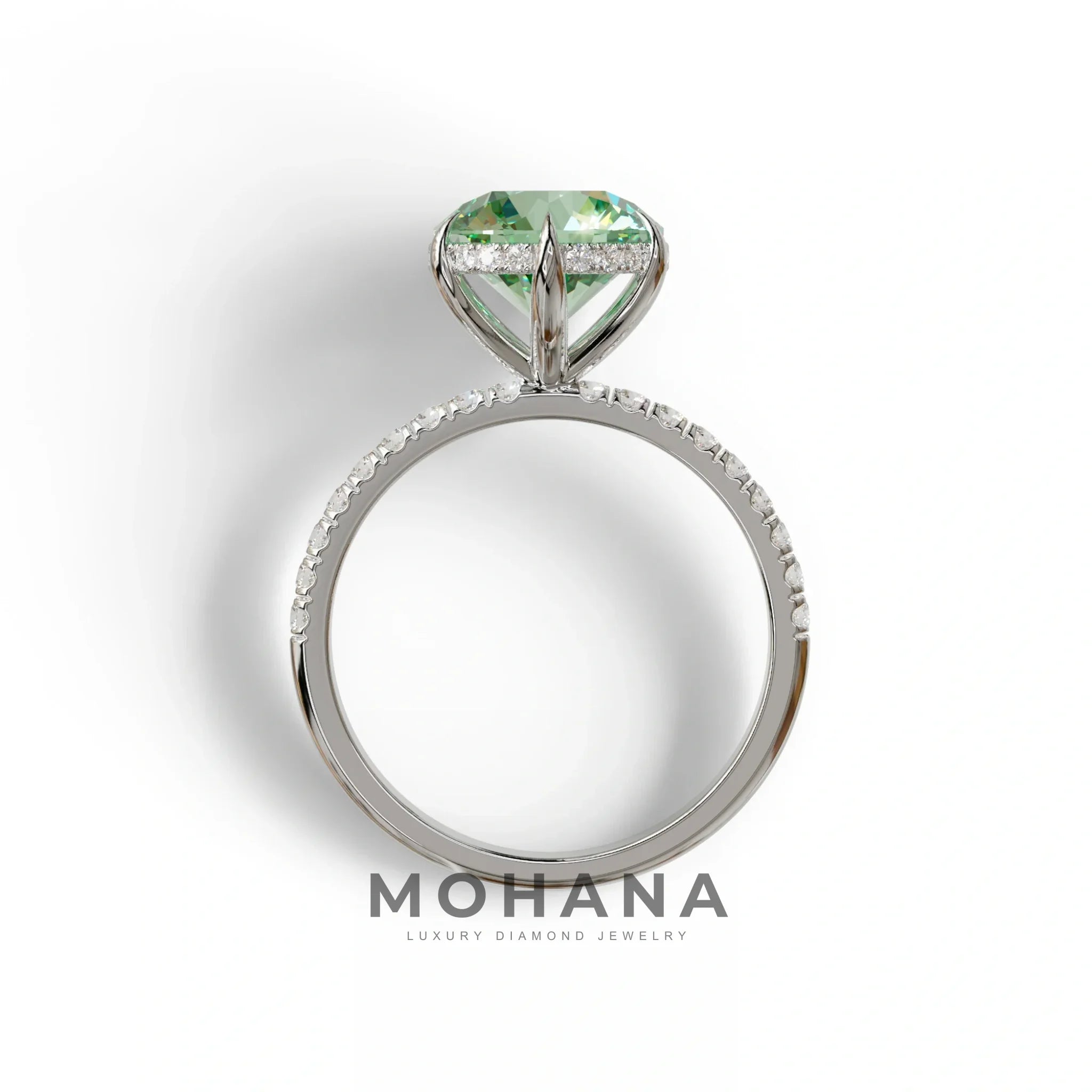 2.5 Carat Green Round Cut Hidden Halo & Pave Lab Diamond Ring - Hyper Saga