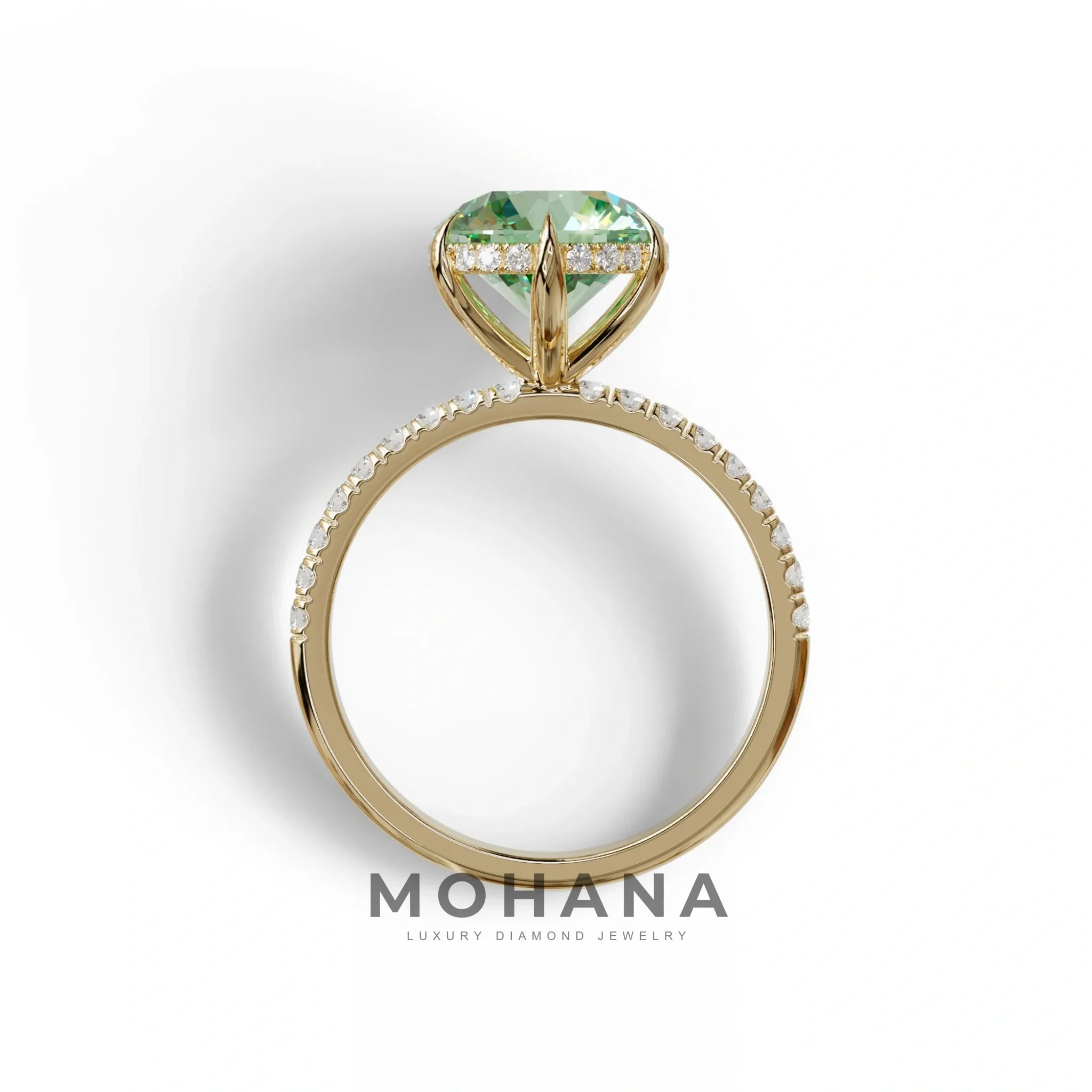 2.5 Carat Green Round Cut Hidden Halo & Pave Lab Diamond Ring - Hyper Saga