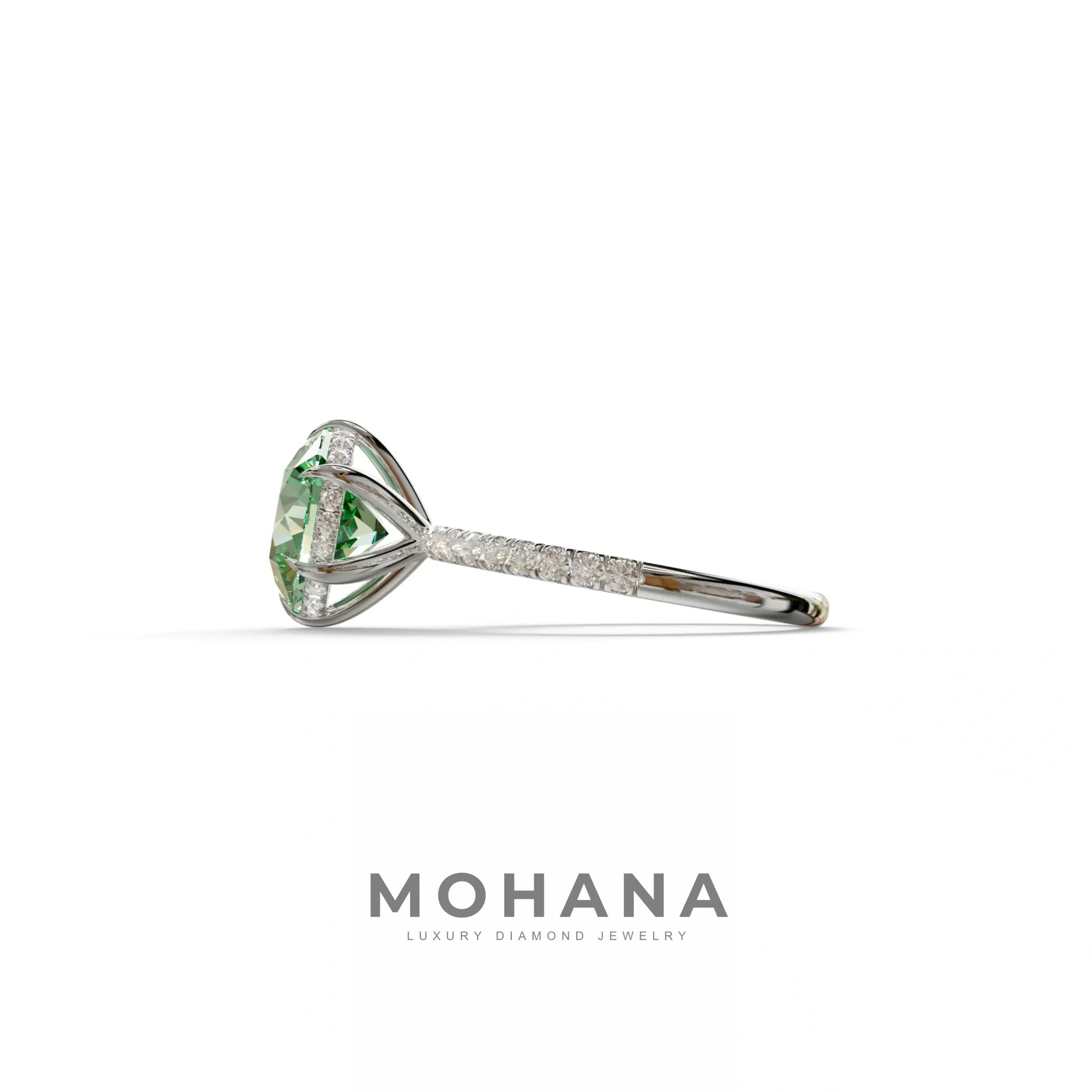 2.5 Carat Green Round Cut Hidden Halo & Pave Lab Diamond Ring - Hyper Saga