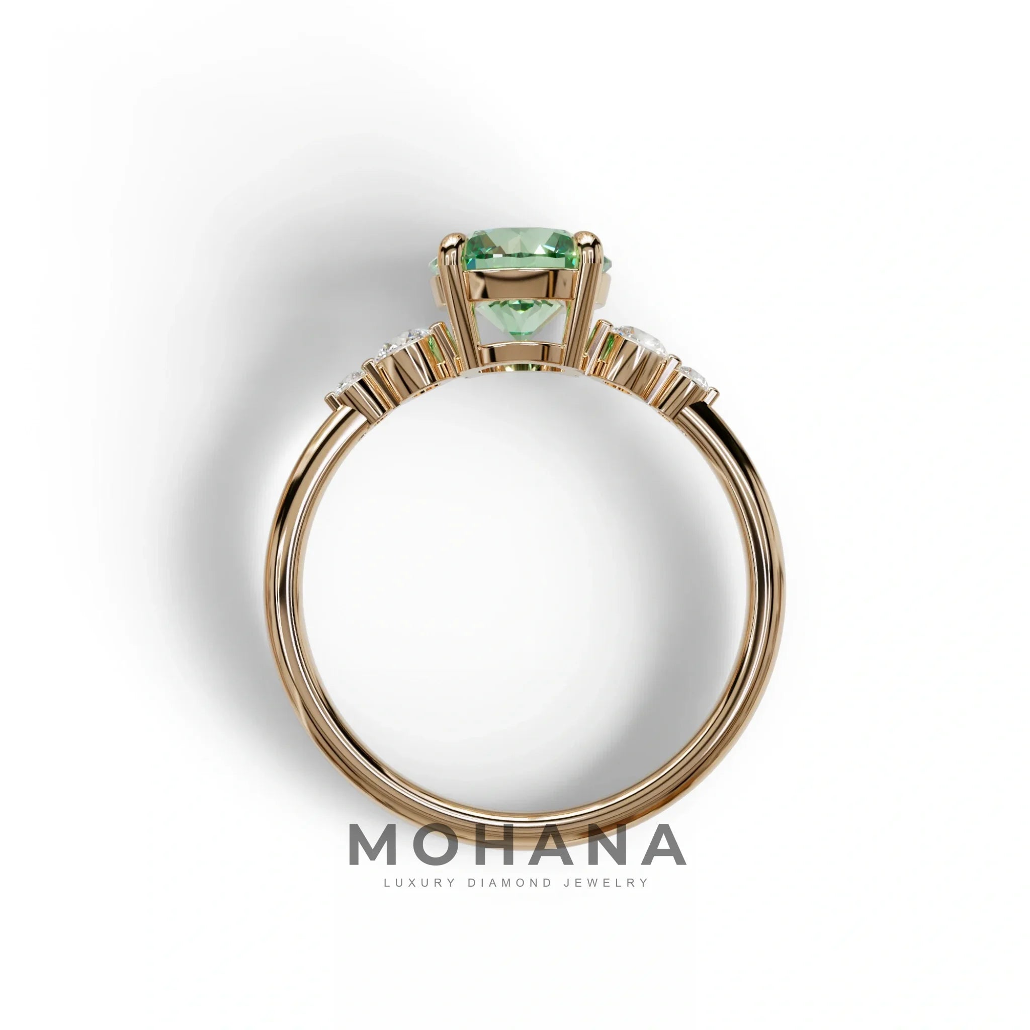 Green Round Three Stone Lab Grown Diamond Engagement Ring - Romance