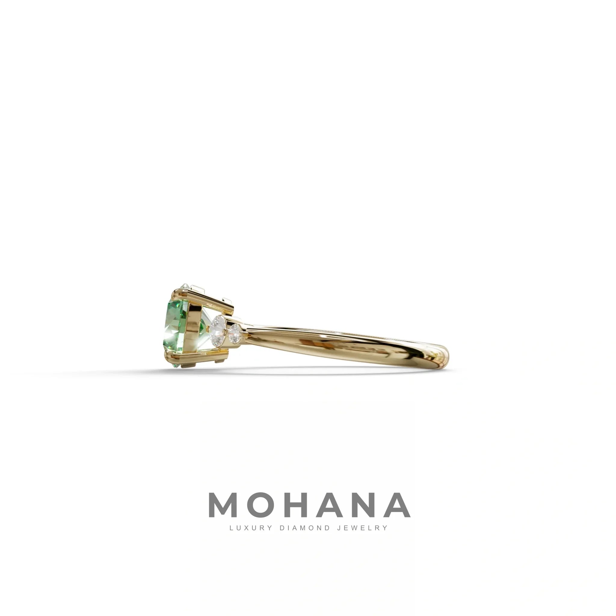 Green Round Three Stone Lab Grown Diamond Engagement Ring - Romance