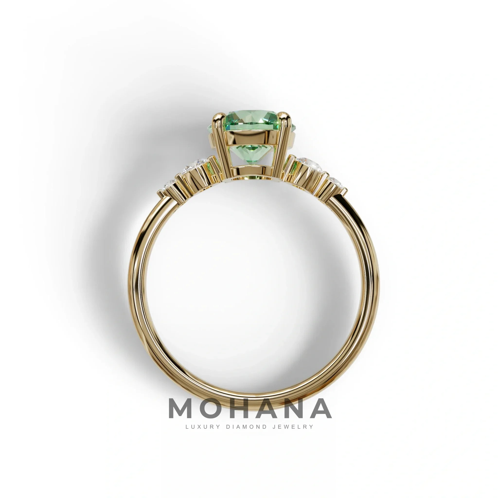 Green Round Three Stone Lab Grown Diamond Engagement Ring - Romance