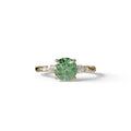 Green Round Three Stone Lab Grown Diamond Engagement Ring - Romance - 2 Carat / 10K Solid Gold / Yellow Gold