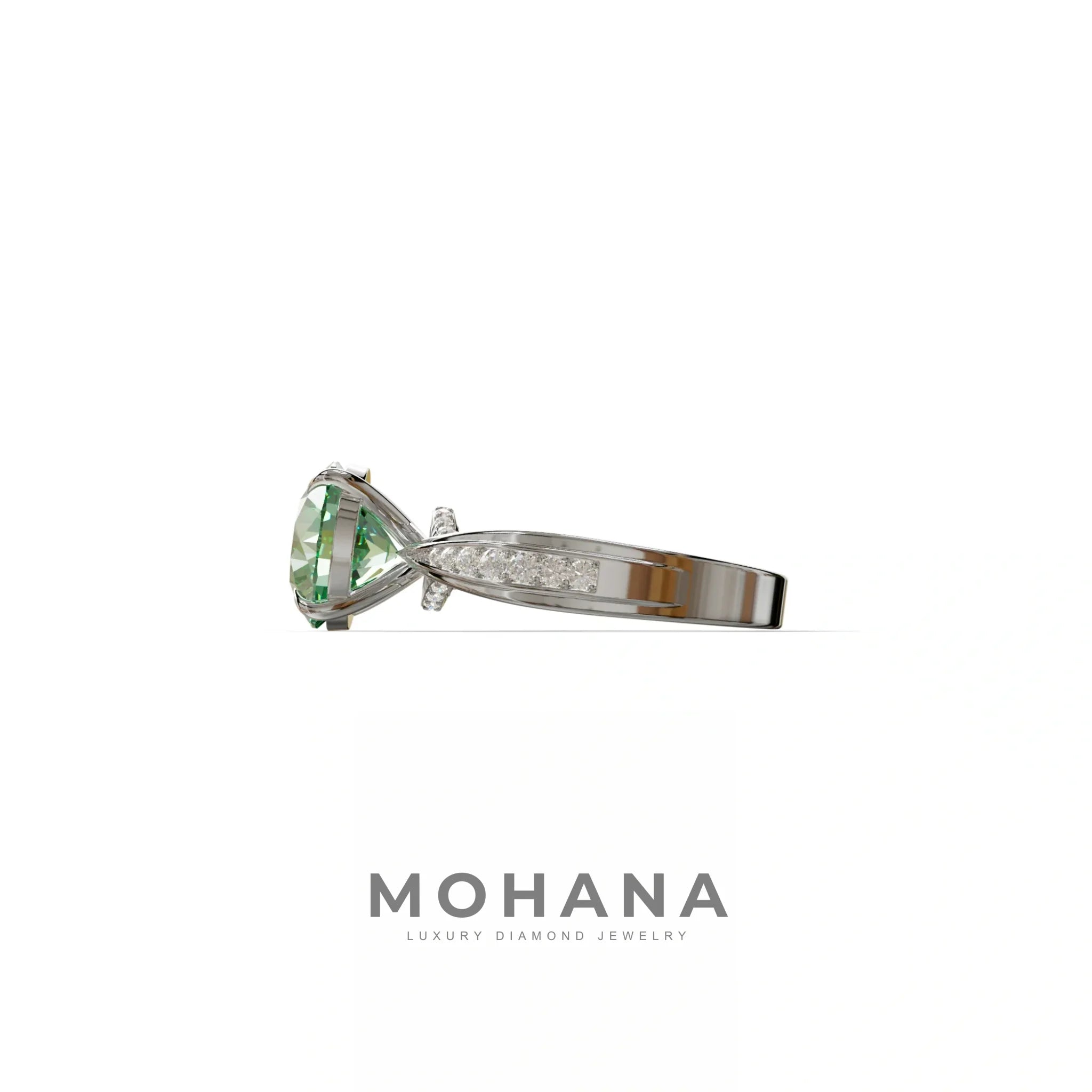 2.5 Carat Green Round Shaped Lab Diamond Ring V-Shank Pave Setting -Je t’adore