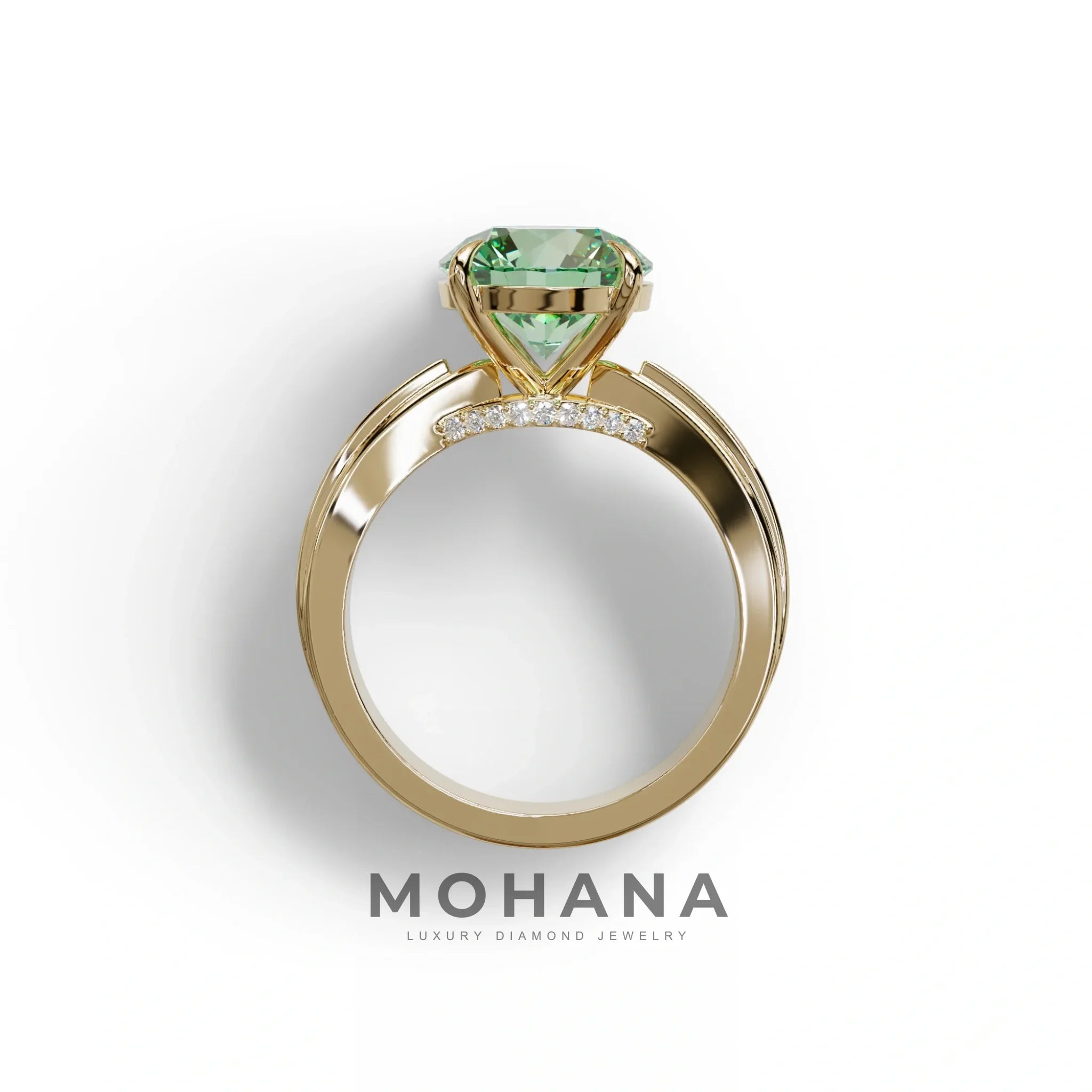 2.5 Carat Green Round Shaped Lab Diamond Ring V-Shank Pave Setting -Je t’adore
