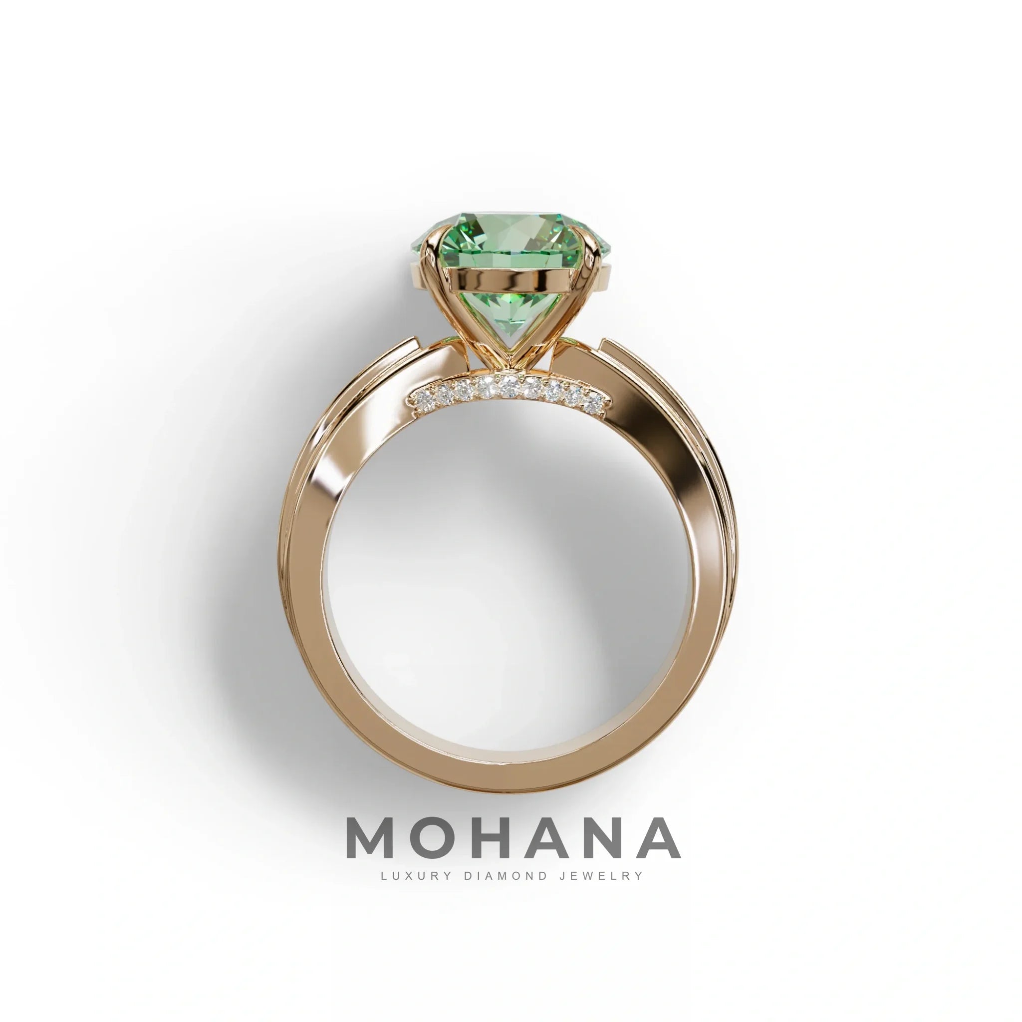 2.5 Carat Green Round Shaped Lab Diamond Ring V-Shank Pave Setting -Je t’adore