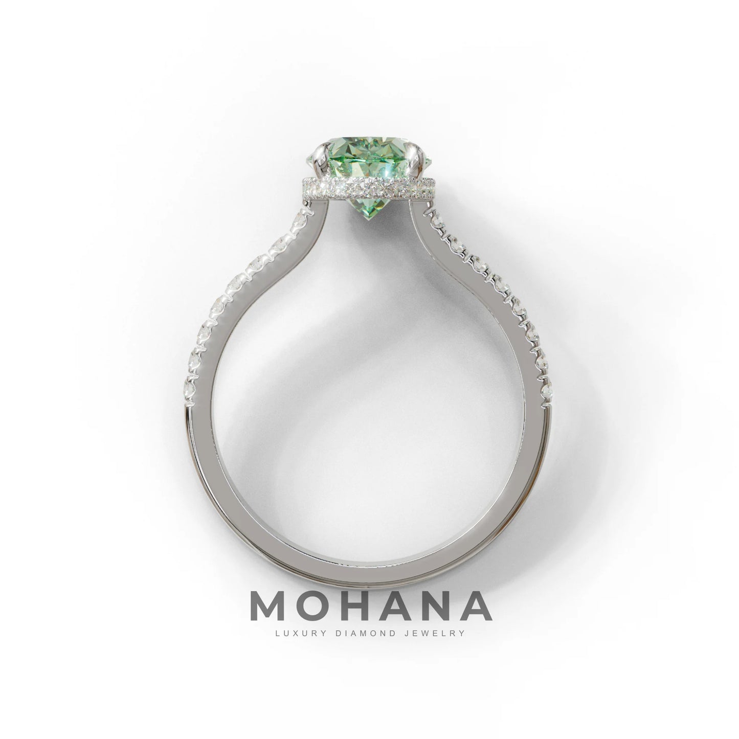 2.5 Carat Green Oval Hidden Halo & Pave Setting Lab Diamond Ring - Eblouissant