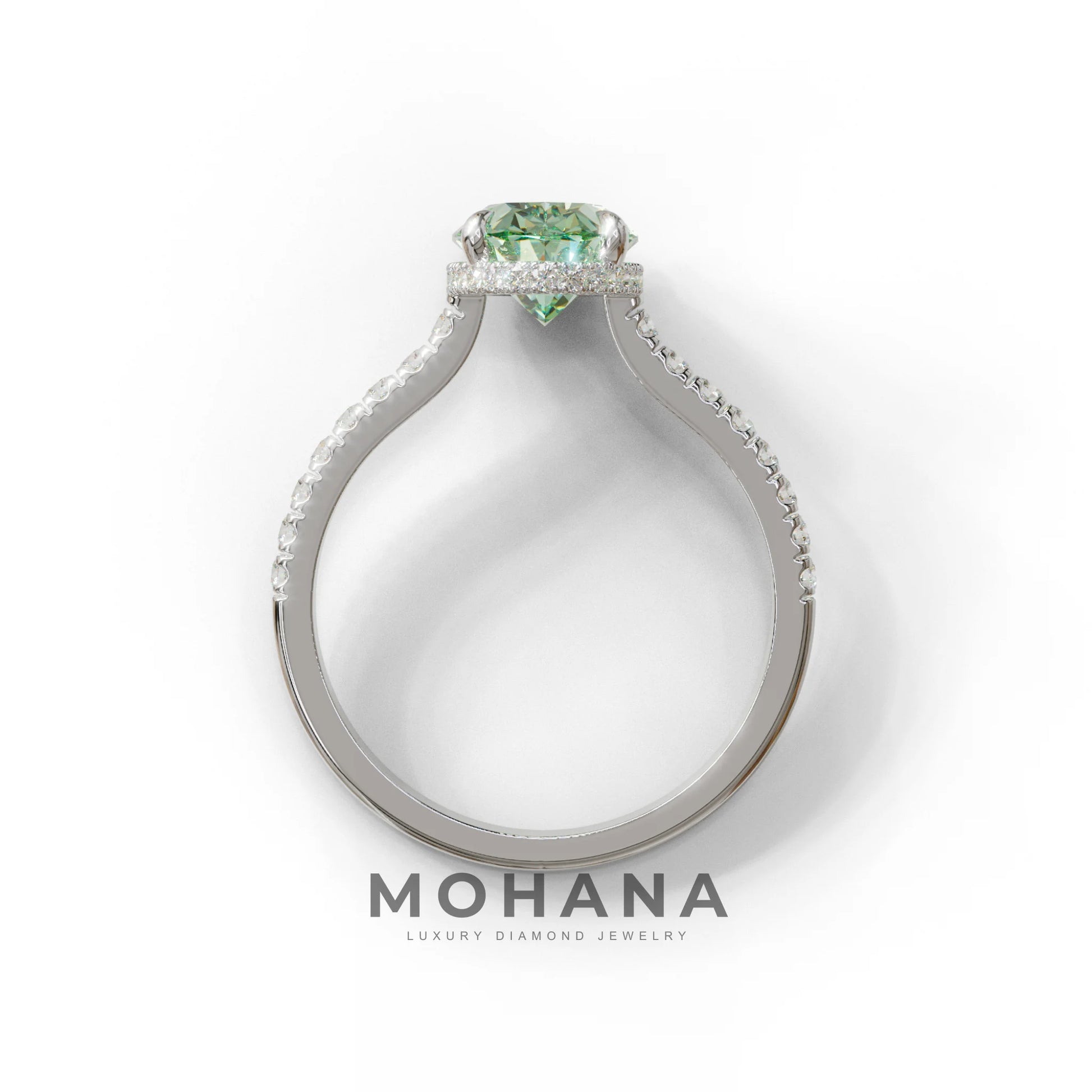 2.5 Carat Green Oval Hidden Halo & Pave Setting Lab Diamond Ring - Eblouissant
