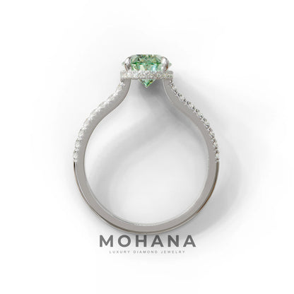 2.5 Carat Green Oval Hidden Halo & Pave Setting Lab Diamond Ring - Eblouissant