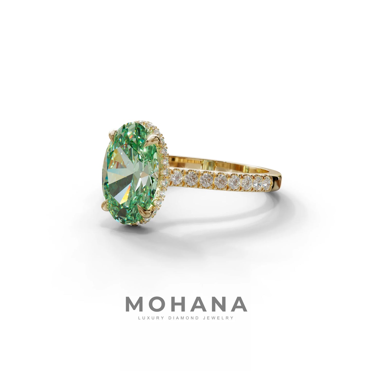 2.5 Carat Green Oval Hidden Halo & Pave Setting Lab Diamond Ring - Eblouissant