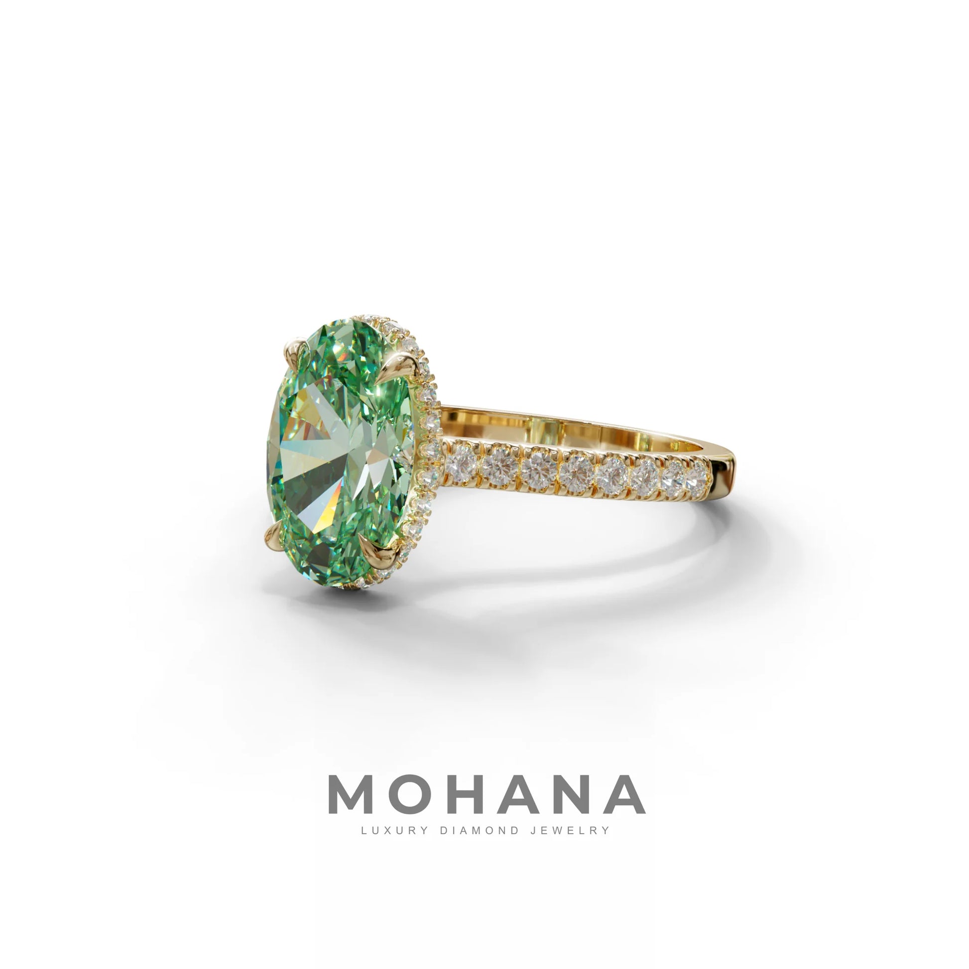2.5 Carat Green Oval Hidden Halo & Pave Setting Lab Diamond Ring - Eblouissant