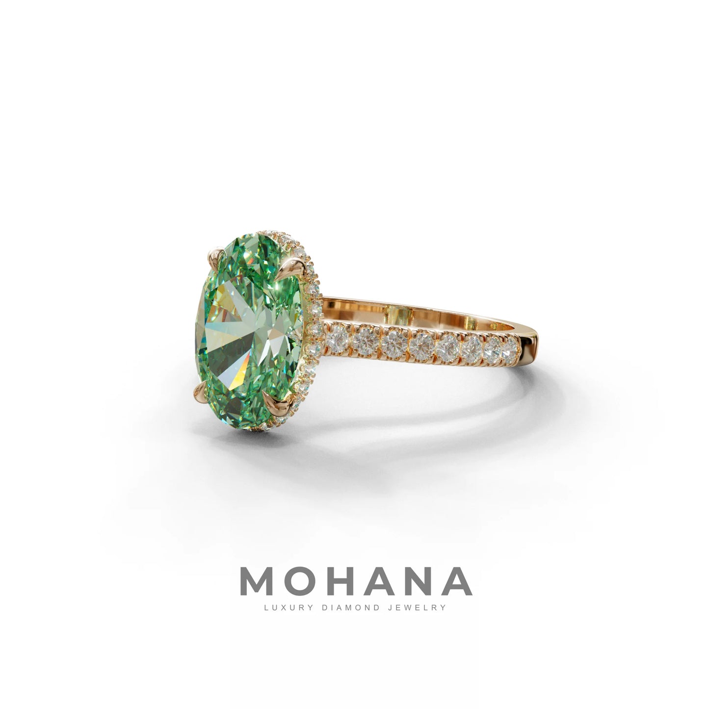 2.5 Carat Green Oval Hidden Halo & Pave Setting Lab Diamond Ring - Eblouissant