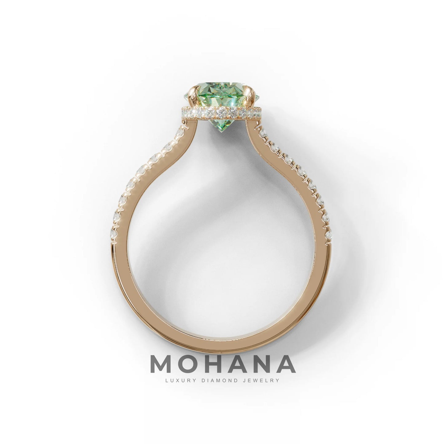 2.5 Carat Green Oval Hidden Halo & Pave Setting Lab Diamond Ring - Eblouissant