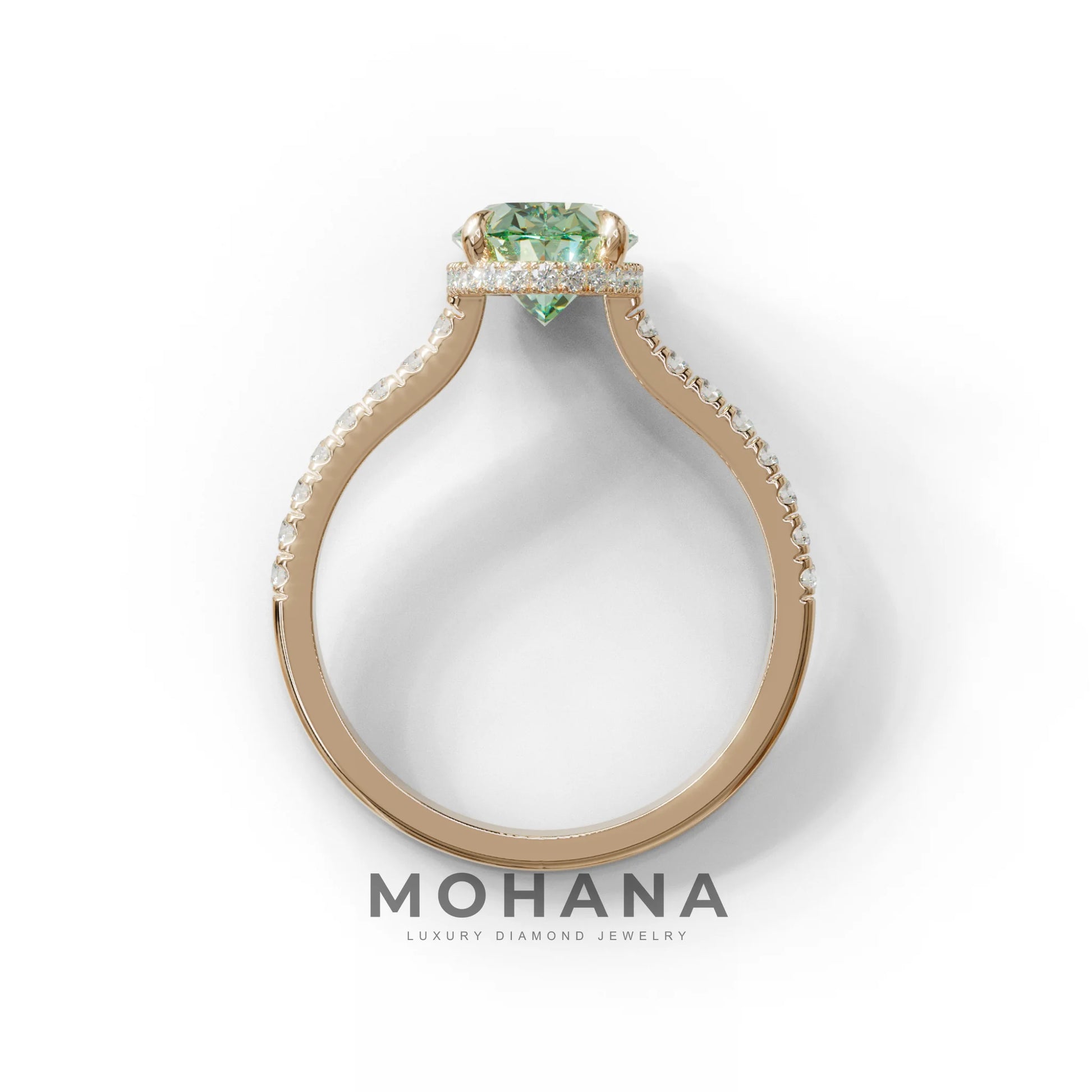 2.5 Carat Green Oval Hidden Halo & Pave Setting Lab Diamond Ring - Eblouissant