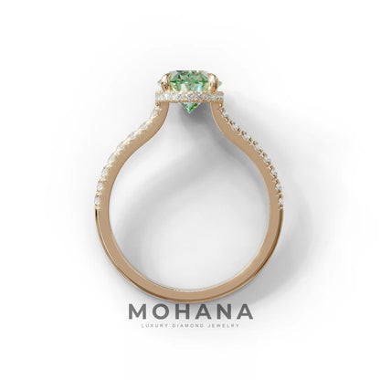2.5 Carat Green Oval Hidden Halo & Pave Setting Lab Diamond Ring - Eblouissant