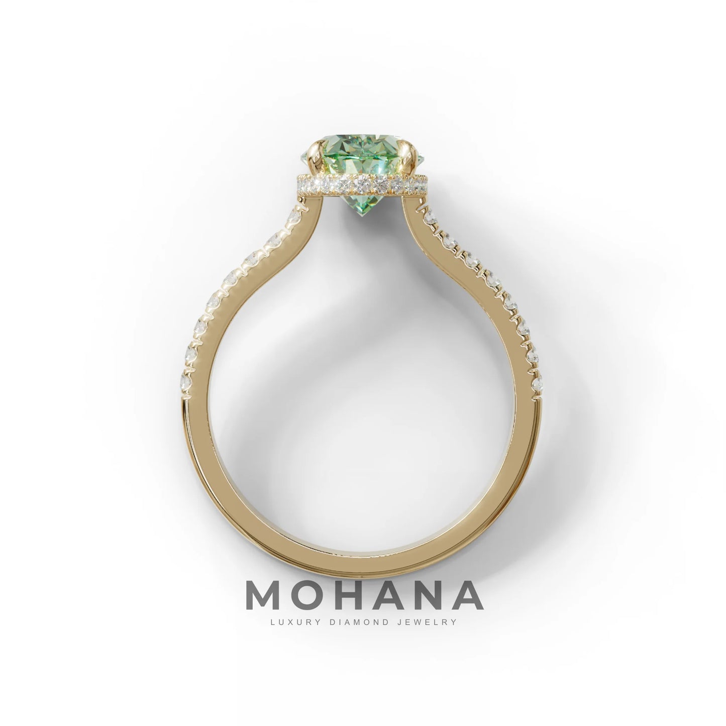 2.5 Carat Green Oval Hidden Halo & Pave Setting Lab Diamond Ring - Eblouissant