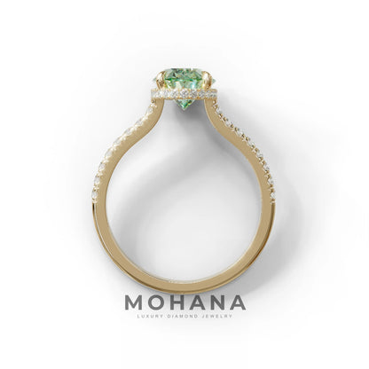 2.5 Carat Green Oval Hidden Halo & Pave Setting Lab Diamond Ring - Eblouissant