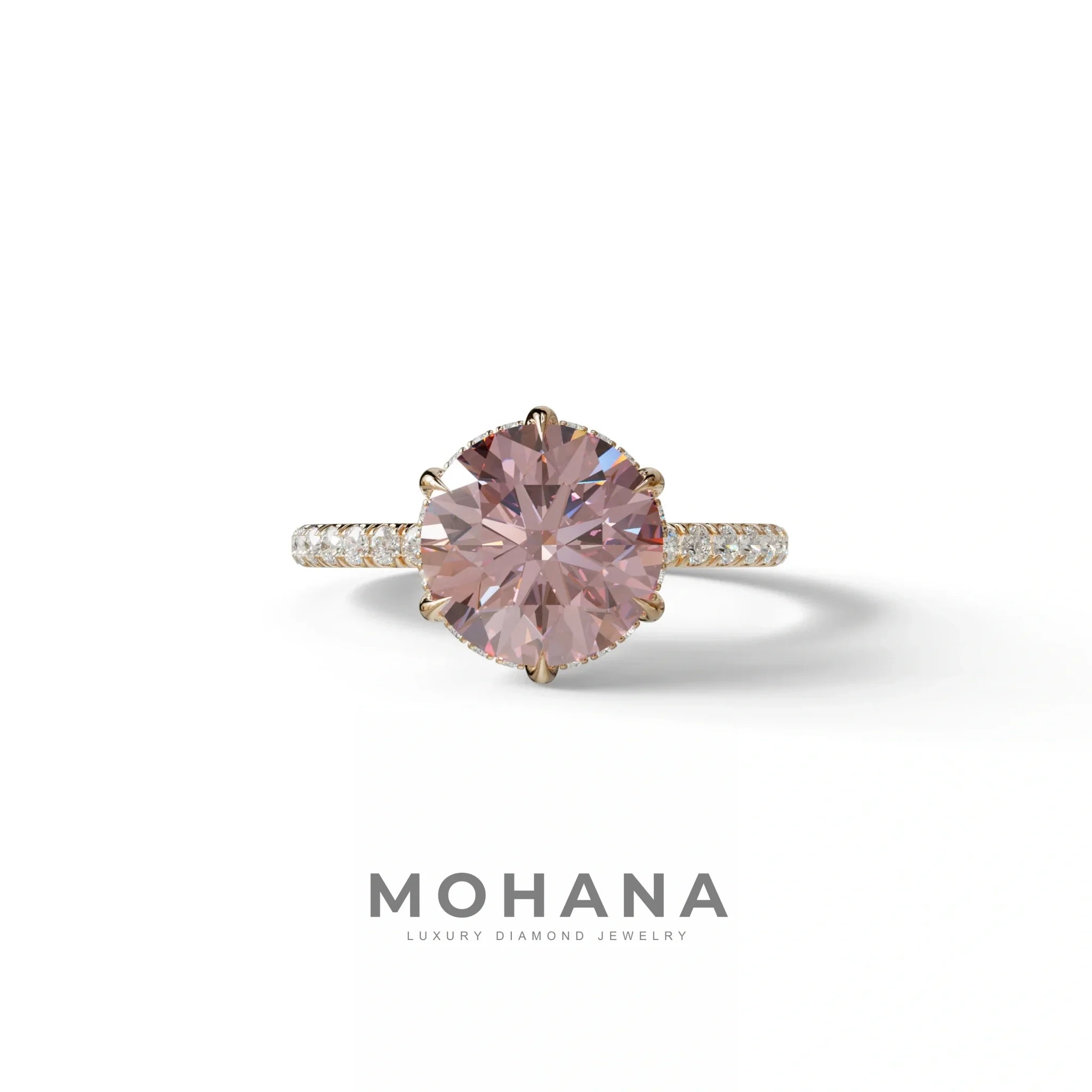 2.5 Carat Green Round Cut Hidden Halo & Pave Lab Diamond Ring - Hyper Saga - 10K Solid Gold / Rose Gold