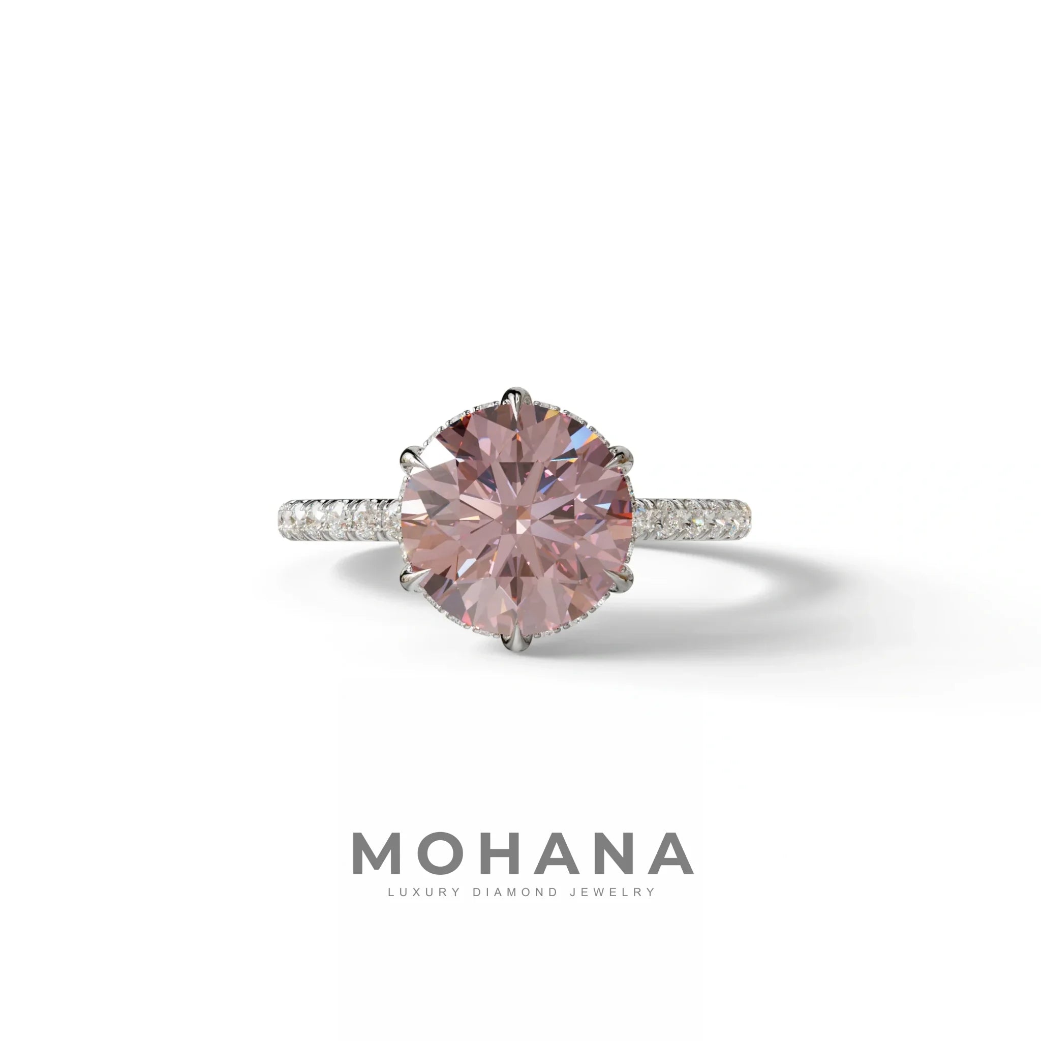 2.5 Carat Green Round Cut Hidden Halo & Pave Lab Diamond Ring - Hyper Saga - 10K Solid Gold / White Gold