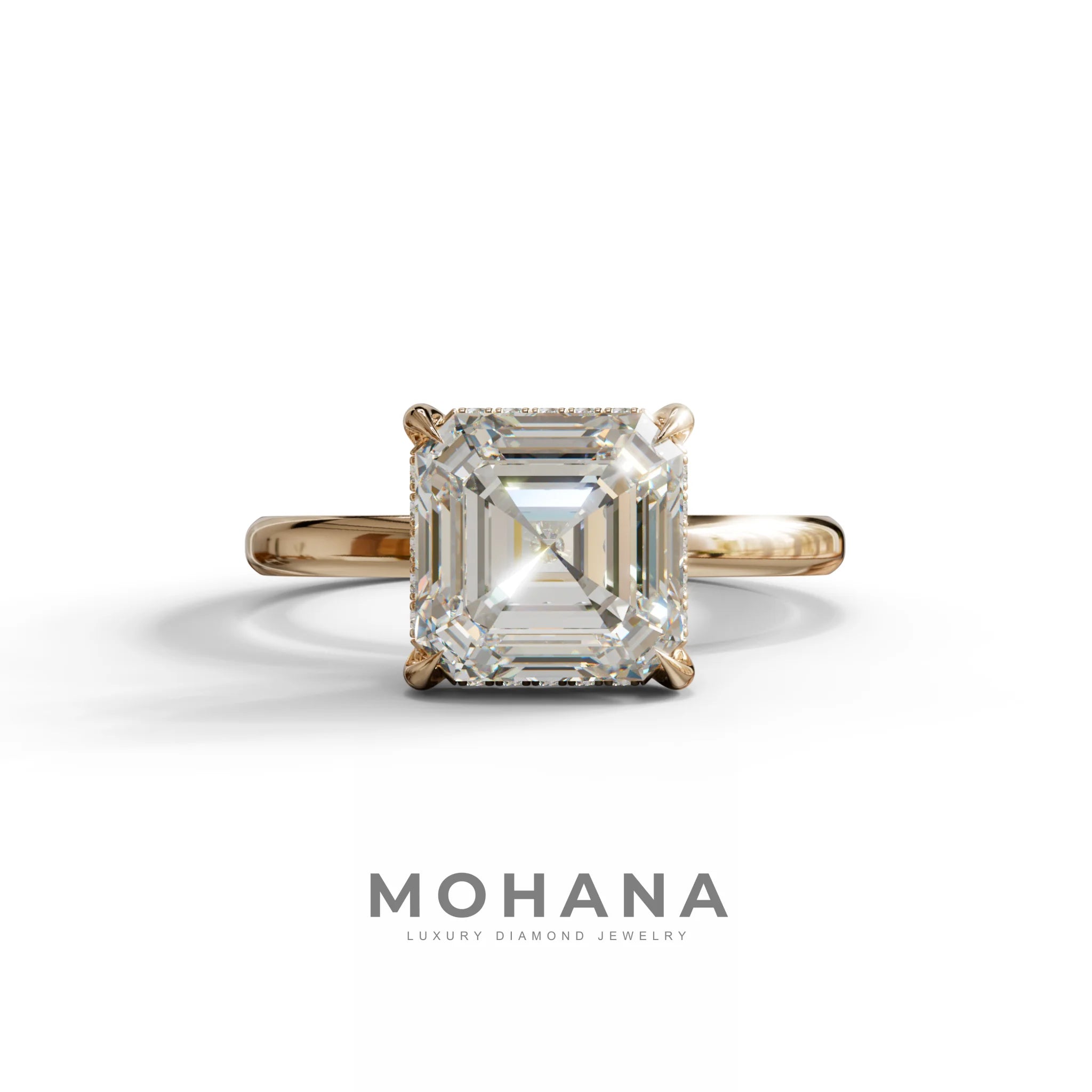 2.5 Carat E-VVS Asscher Cut Hidden Halo Setting Lab Grown Diamond Ring - 10K Solid Gold / Rose Gold