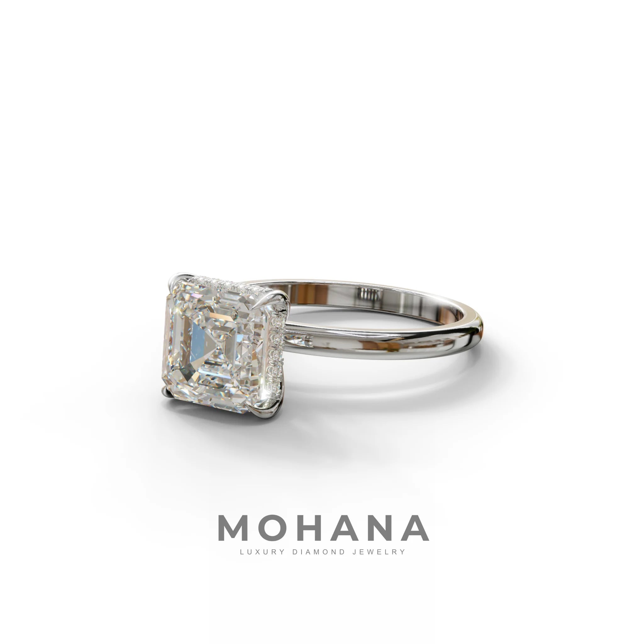 2.5 Carat E-VVS Asscher Cut Hidden Halo Setting Lab Grown Diamond Ring