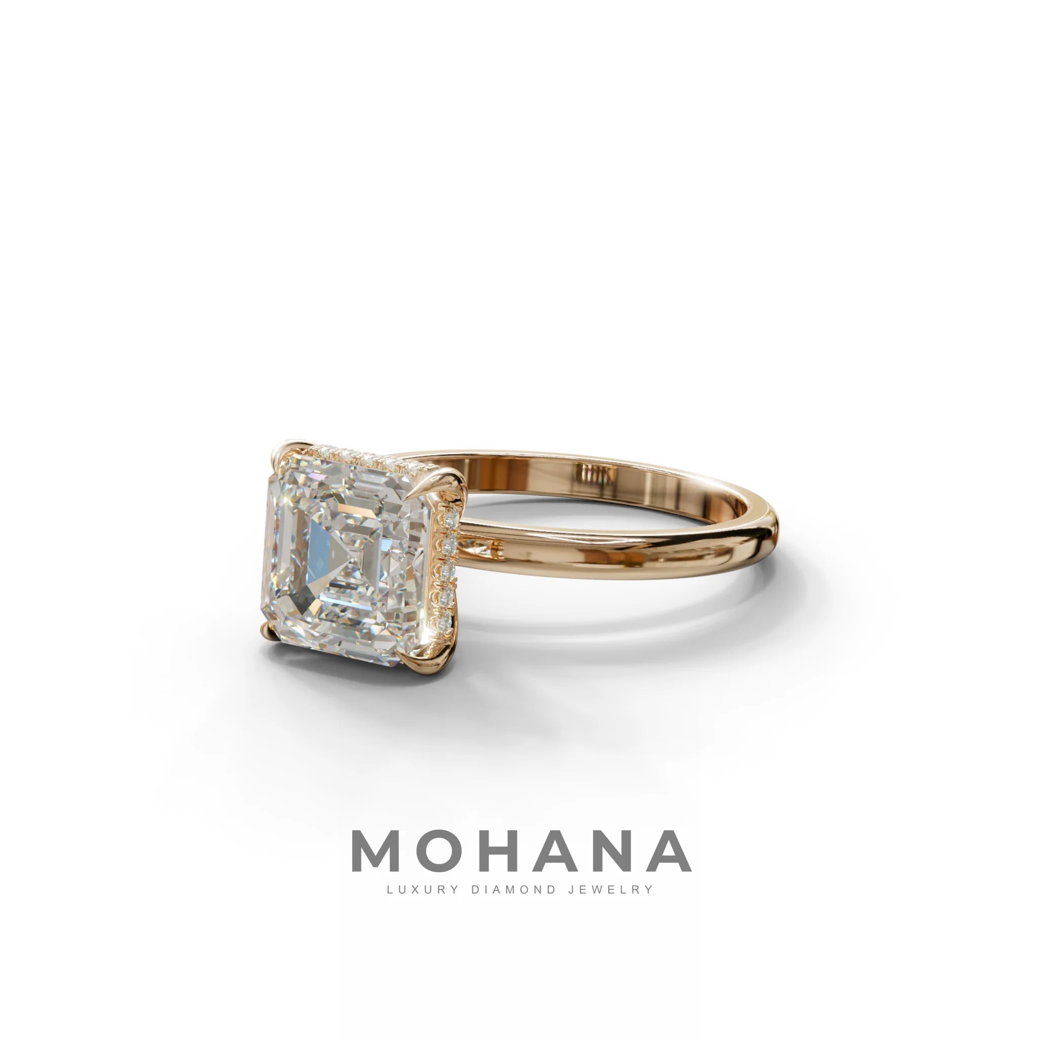 2.5 Carat E-VVS Asscher Cut Hidden Halo Setting Lab Grown Diamond Ring