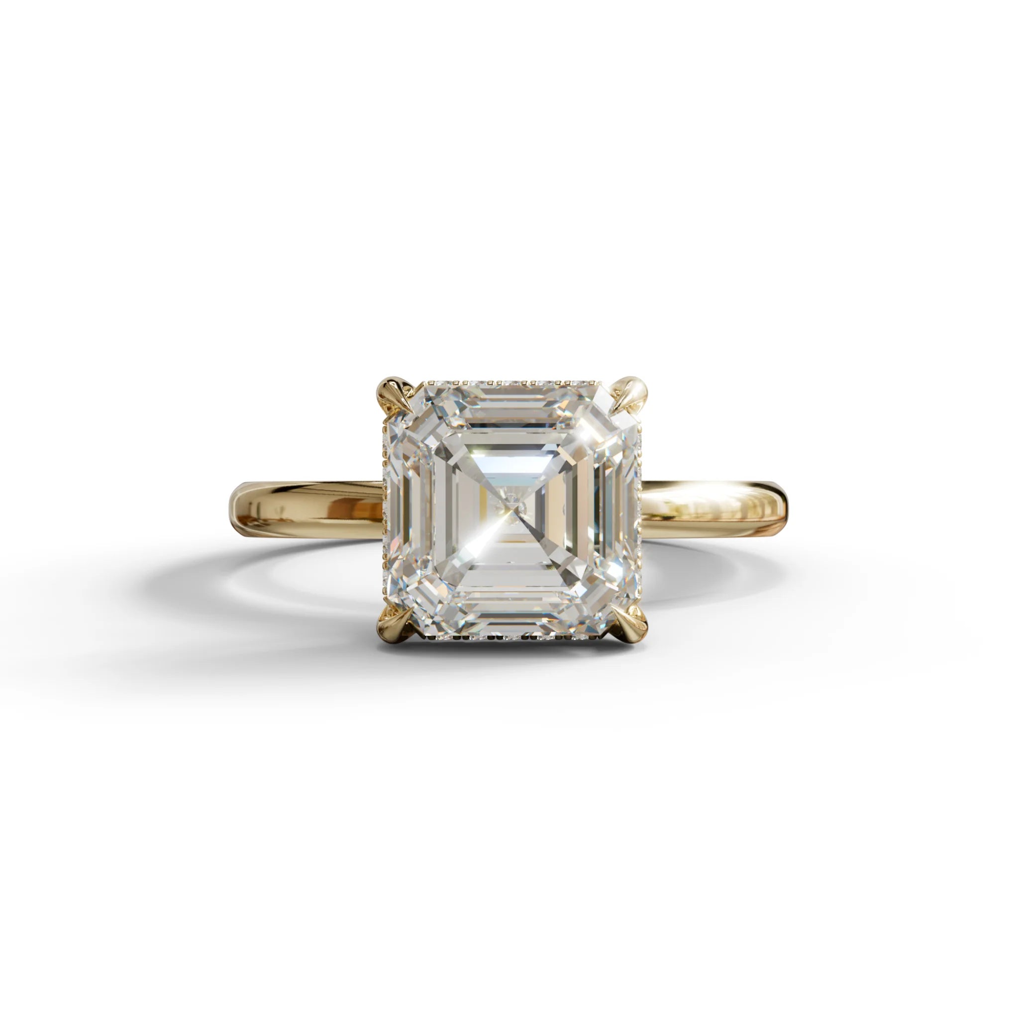 2.5 Carat E-VVS Asscher Cut Hidden Halo Setting Lab Grown Diamond Ring - 10K Solid Gold / Yellow Gold