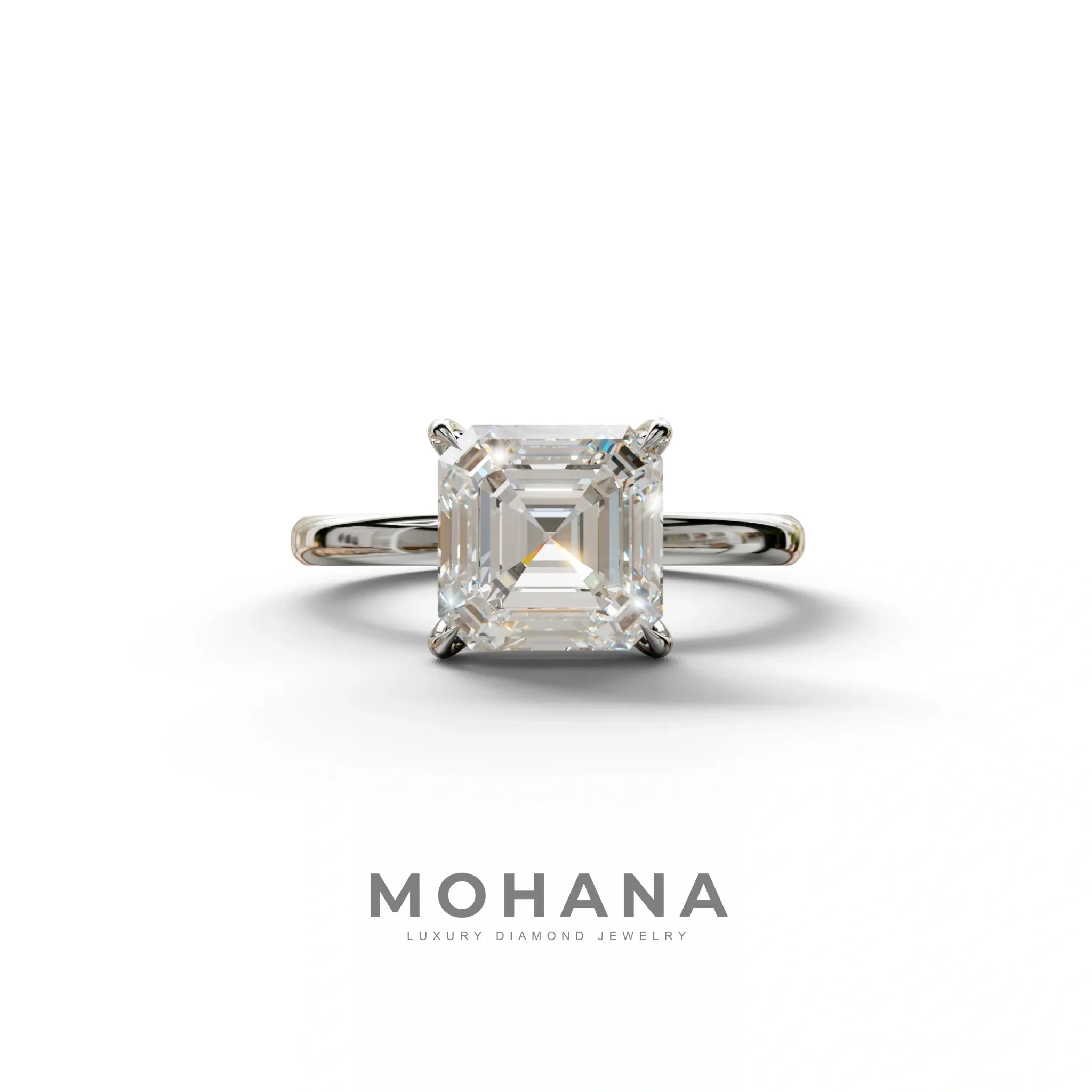 E VVS Asscher Cut Solitaire Lab Grown Diamond Engagement Ring - Fabriciana - 2 Carat / 10K Solid Gold / White Gold