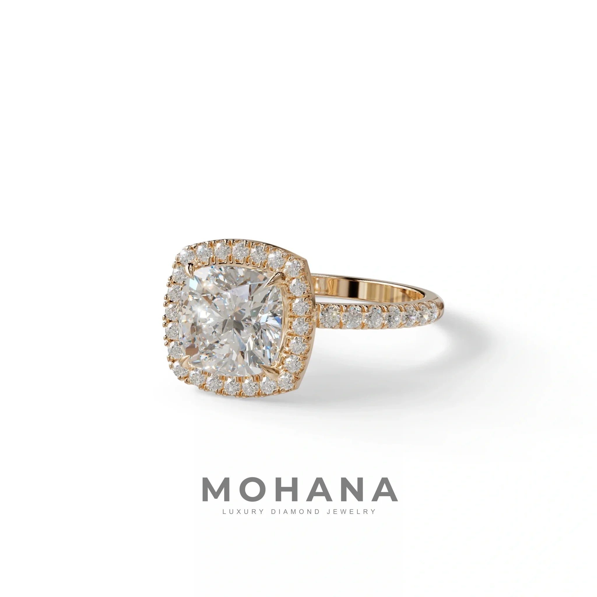 E-VVS Cushion Cut Halo & Pave Lab Grown Diamond Engagement Ring - Rosa