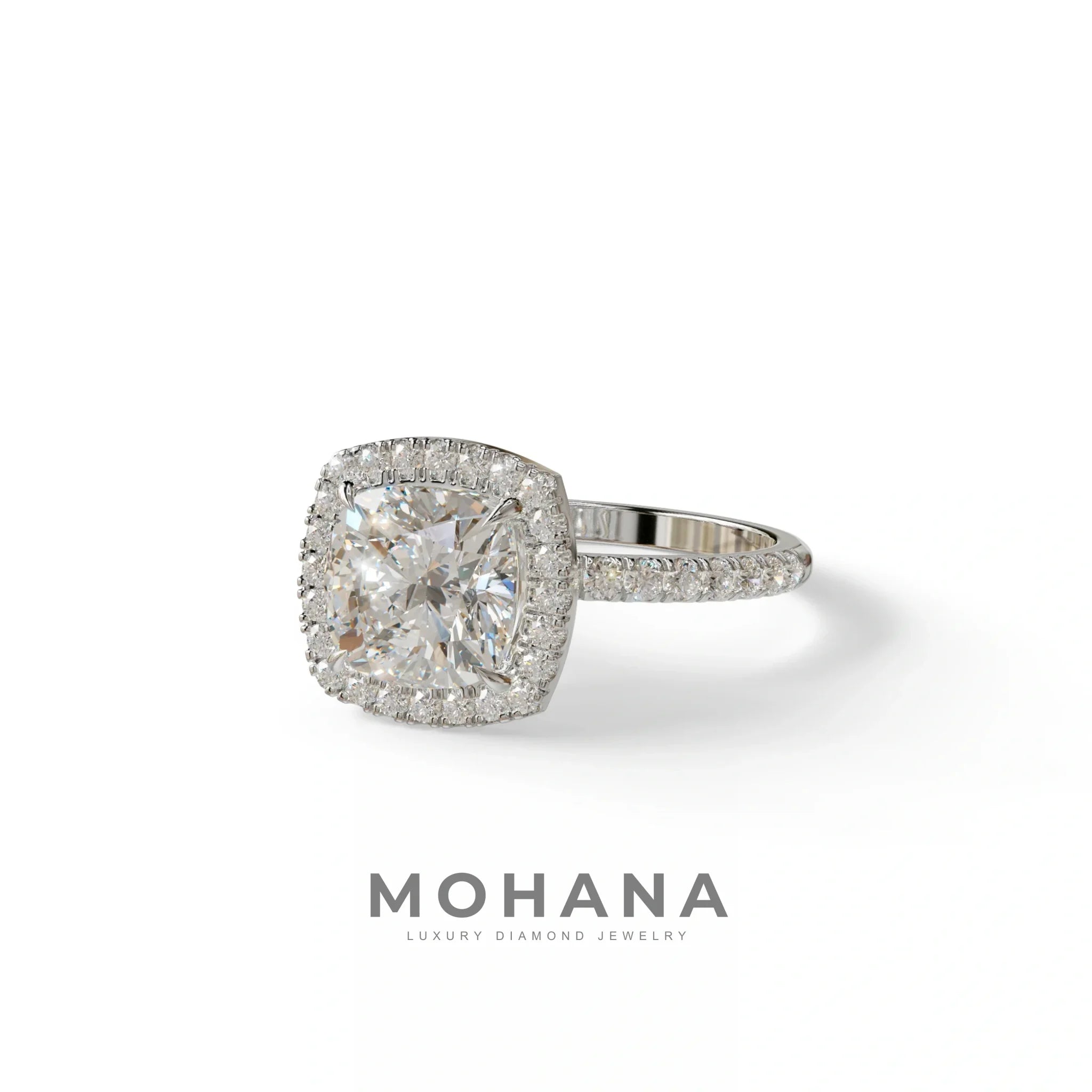 E-VVS Cushion Cut Halo & Pave Lab Grown Diamond Engagement Ring - Rosa