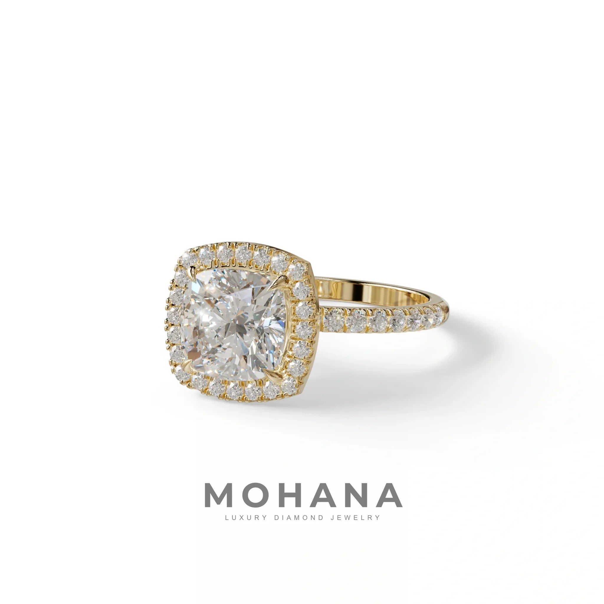 E-VVS Cushion Cut Halo & Pave Lab Grown Diamond Engagement Ring - Rosa