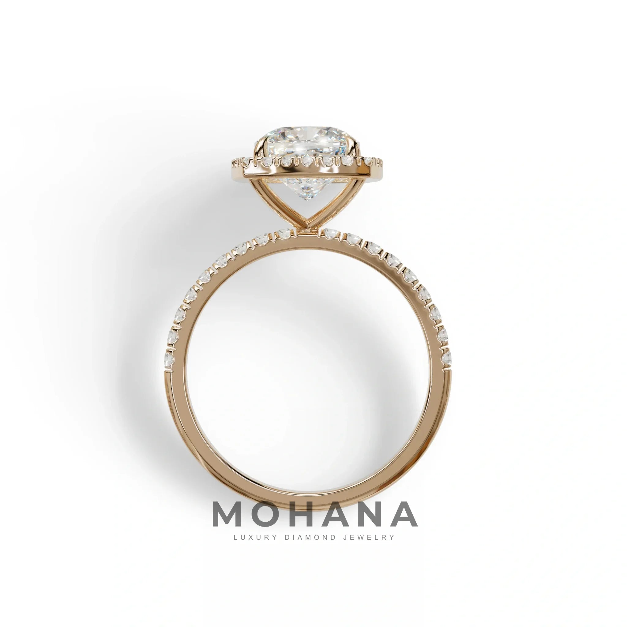 E-VVS Cushion Cut Halo & Pave Lab Grown Diamond Engagement Ring - Rosa