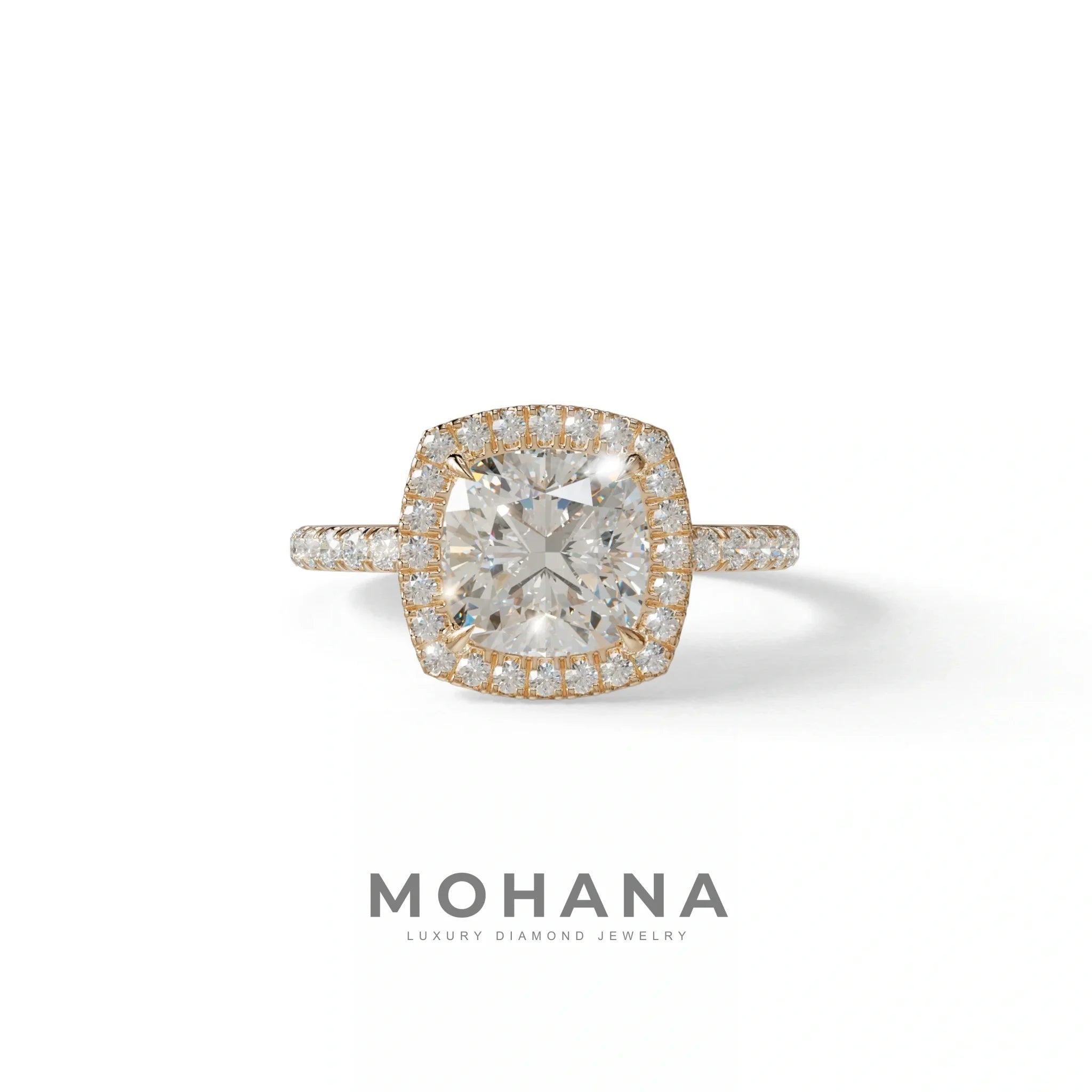 E-VVS Cushion Cut Halo & Pave Lab Grown Diamond Engagement Ring - Rosa - 2 Carat / 10K Solid Gold / Rose Gold