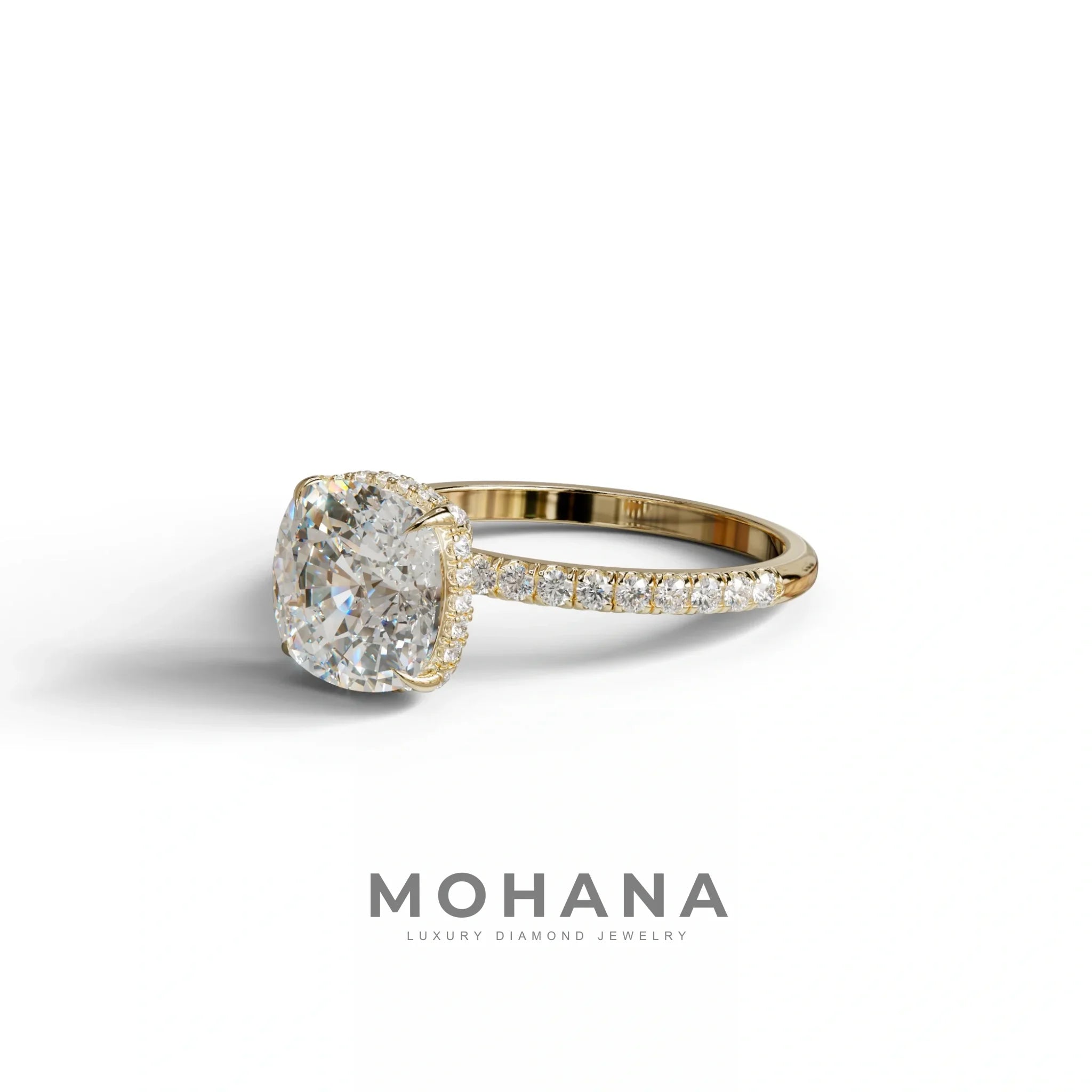 2.5 Carat E-VVS Cushion Cut Hidden Halo & Pave Lab Grown Diamond Ring