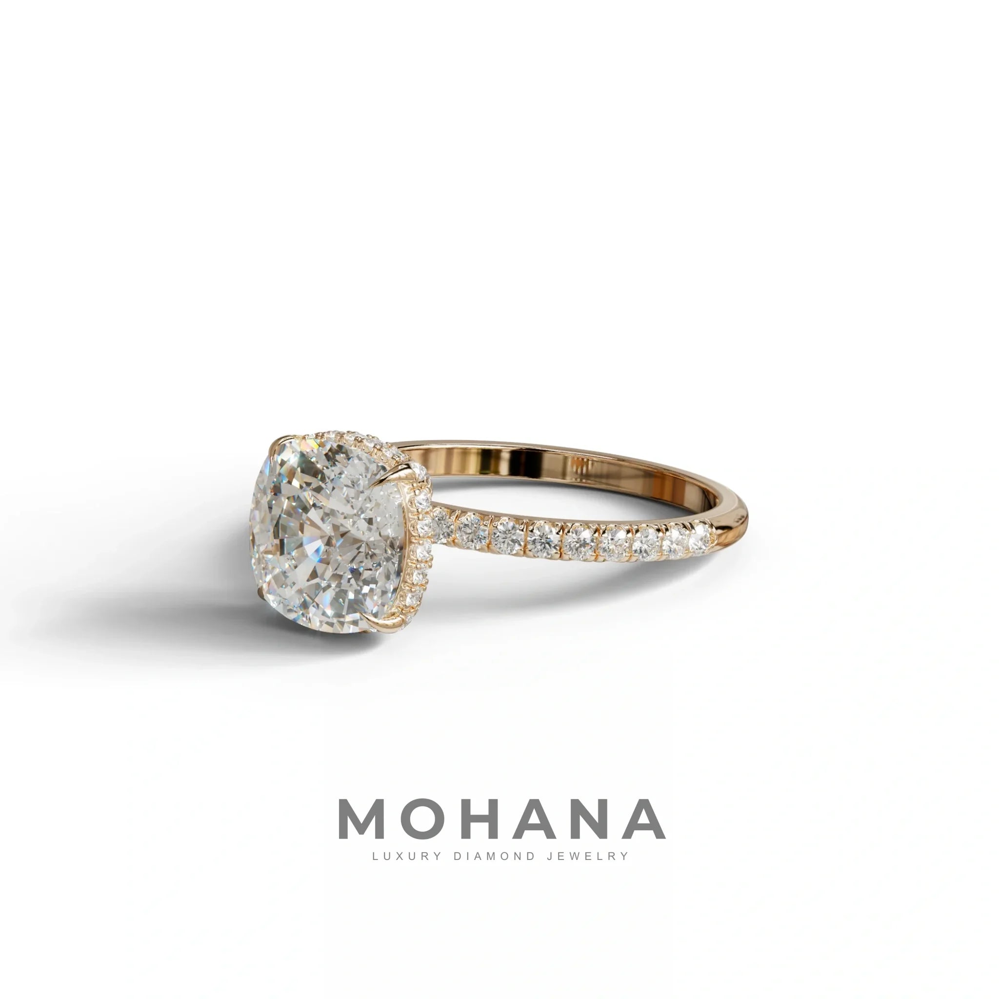 2.5 Carat E-VVS Cushion Cut Hidden Halo & Pave Lab Grown Diamond Ring