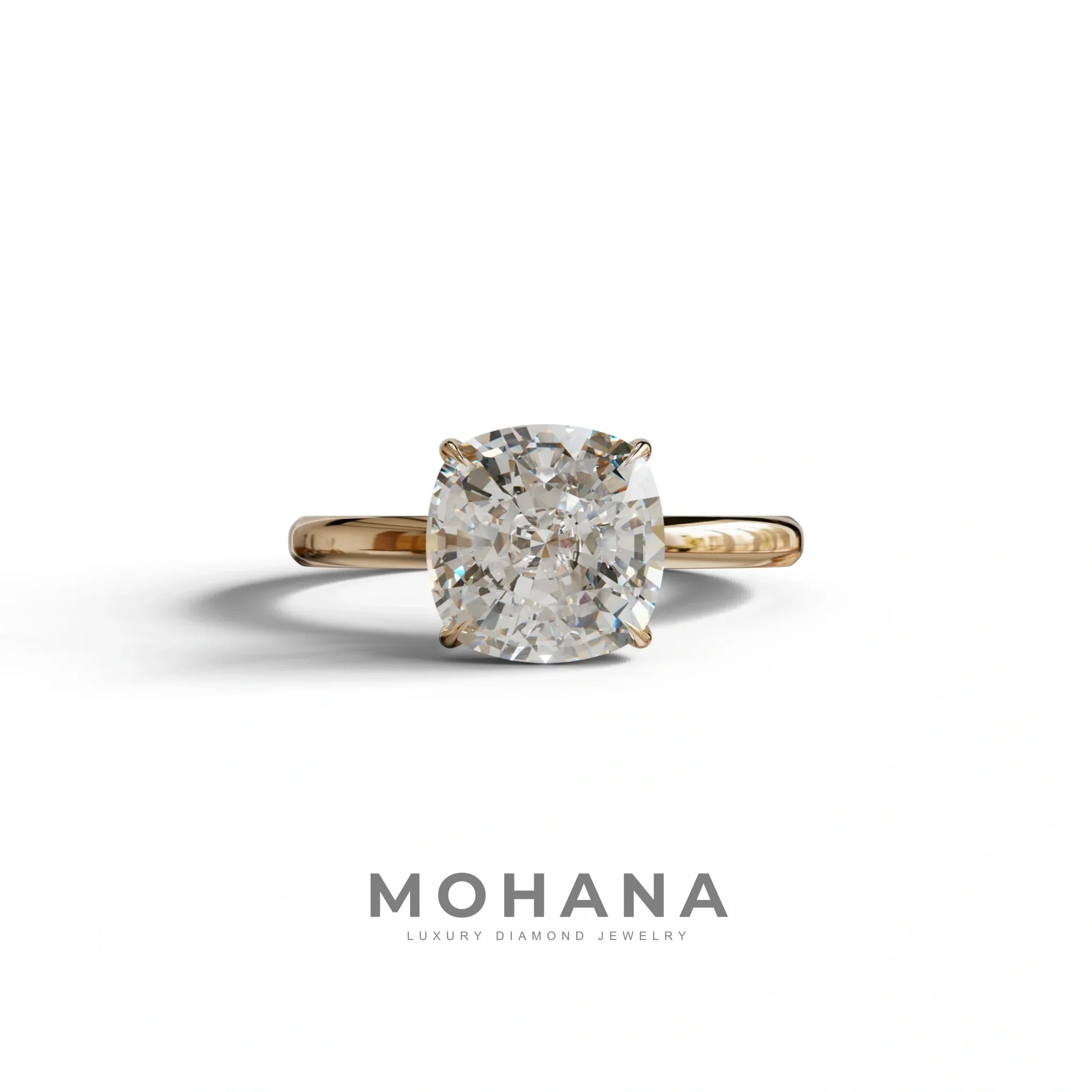 E VVS Cushion Cut Solitaire Lab Grown Diamond Engagement Ring Mesmera - 2 Carat / 10K Solid Gold / Rose Gold