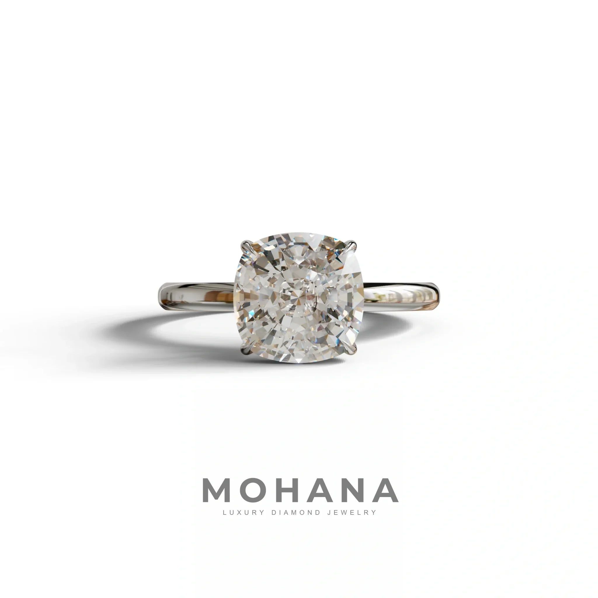 E VVS Cushion Cut Solitaire Lab Grown Diamond Engagement Ring Mesmera - 2 Carat / 10K Solid Gold / White Gold