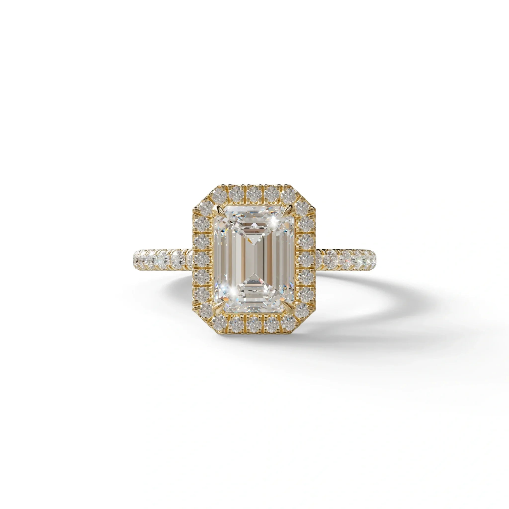 E-VVS Emerald Cut Halo & Pave Lab Grown Diamond Engagement Ring - Viola - 2 Carat / 10K Solid Gold / Yellow Gold