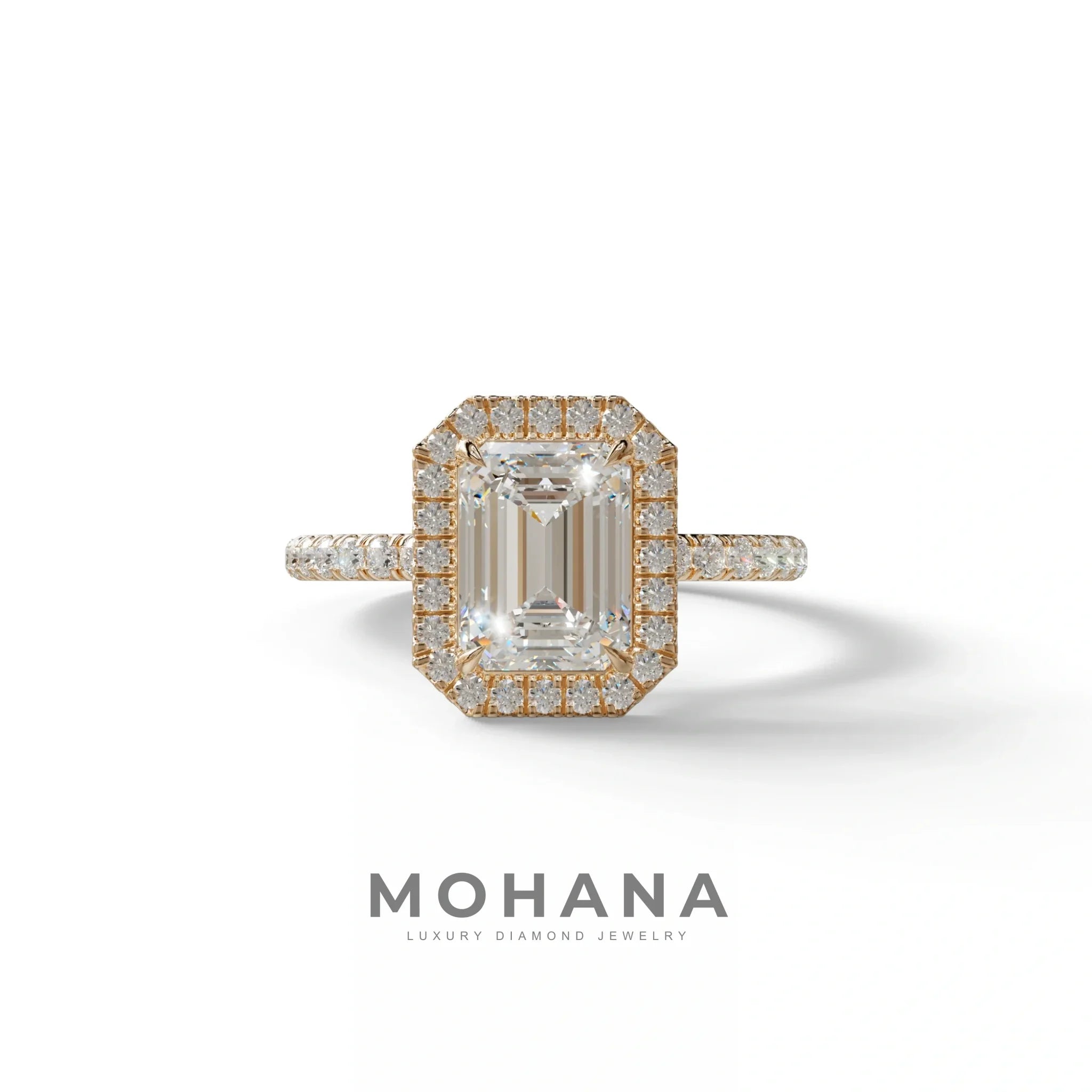 E-VVS Emerald Cut Halo & Pave Lab Grown Diamond Engagement Ring - Viola - 2 Carat / 10K Solid Gold / Rose Gold