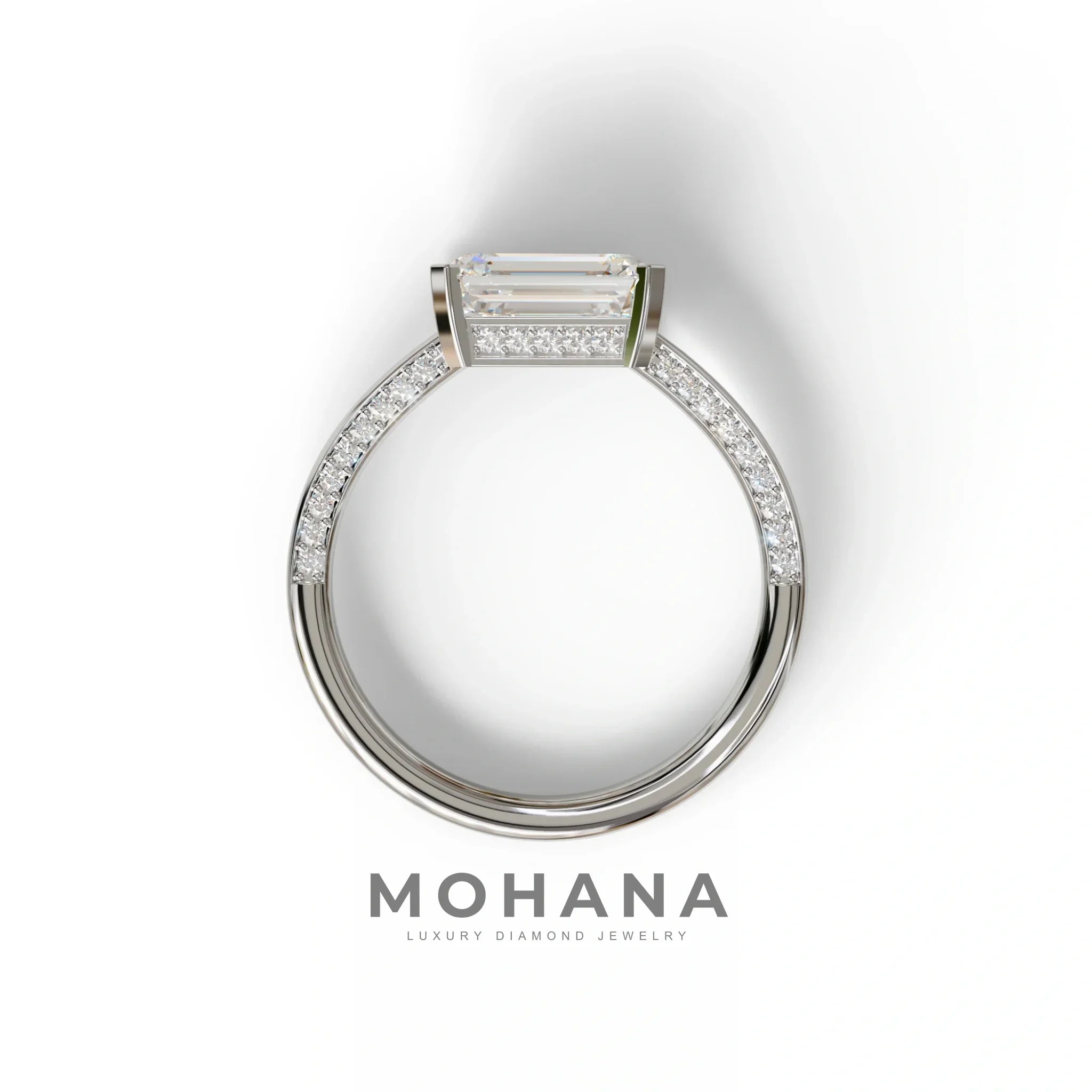 2.5 Ct Emerald Cut Lab Diamond In Pave-Chanel Setting Ring - Qiqi