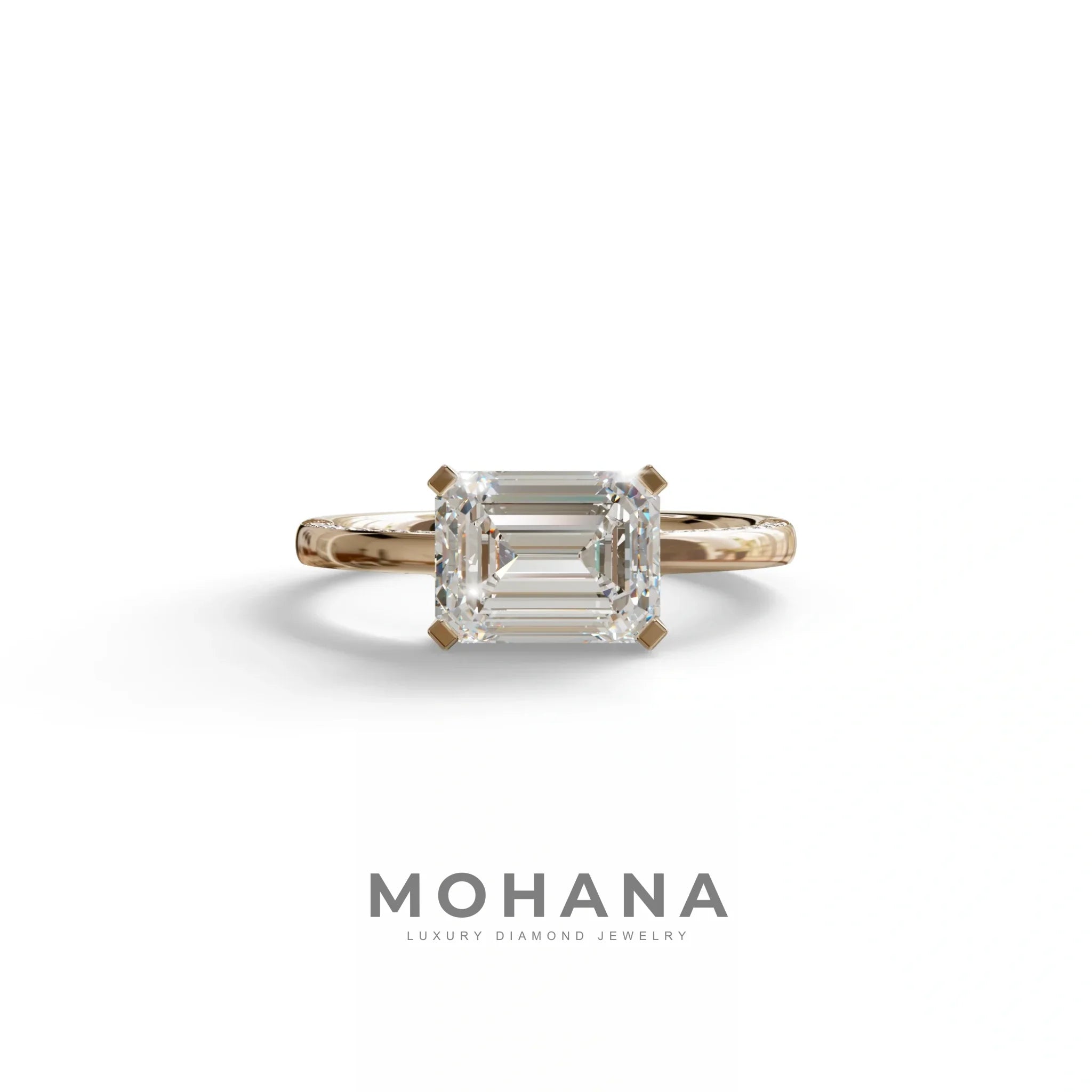 2.5 Ct Emerald Cut Lab Diamond In Pave-Chanel Setting Ring - Qiqi - 10K Solid Gold / Rose Gold
