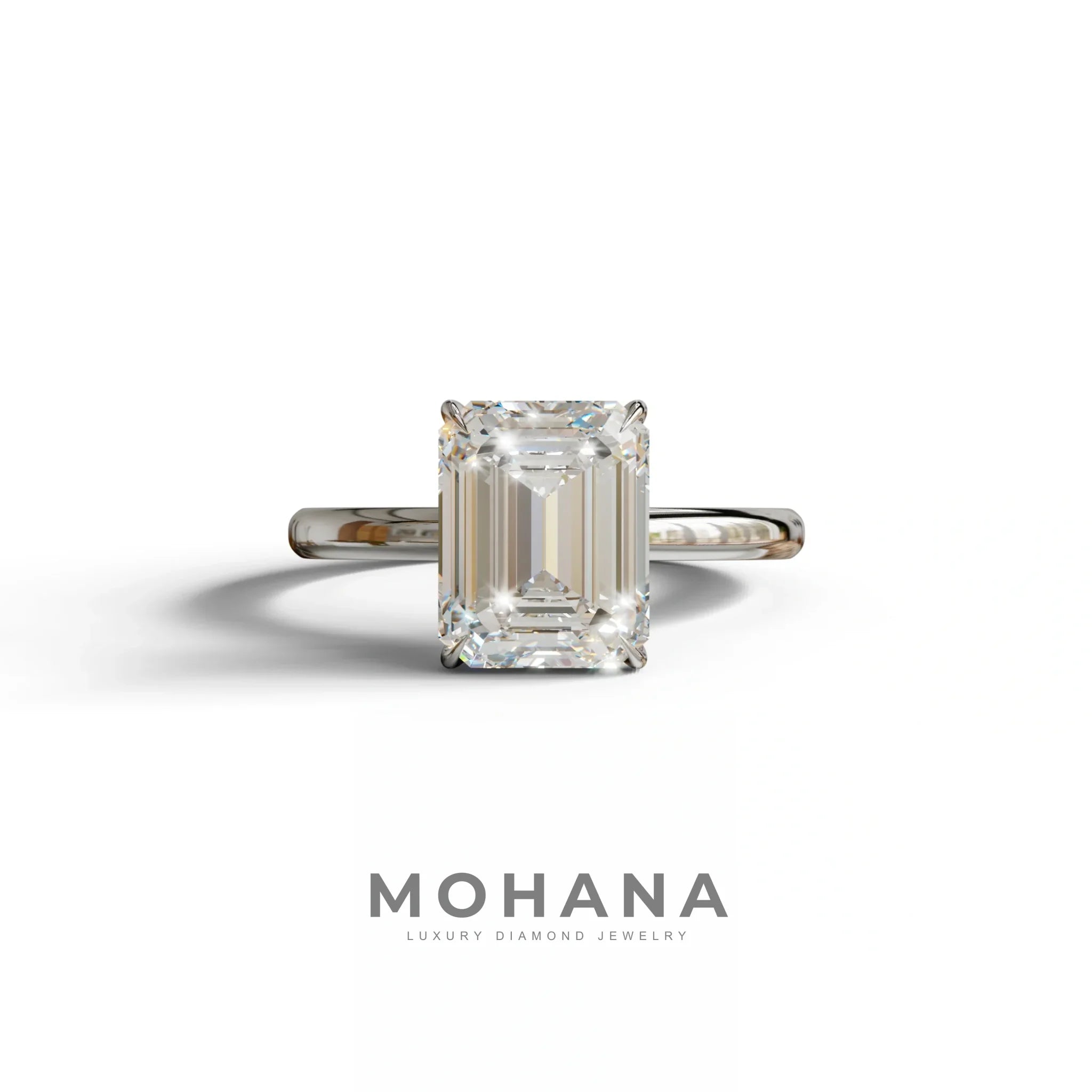 E-VVS Emerald Cut Solitaire Lab Grown Diamond Engagement Ring - Vanessa - 2 Carat / 10K Solid Gold / White Gold