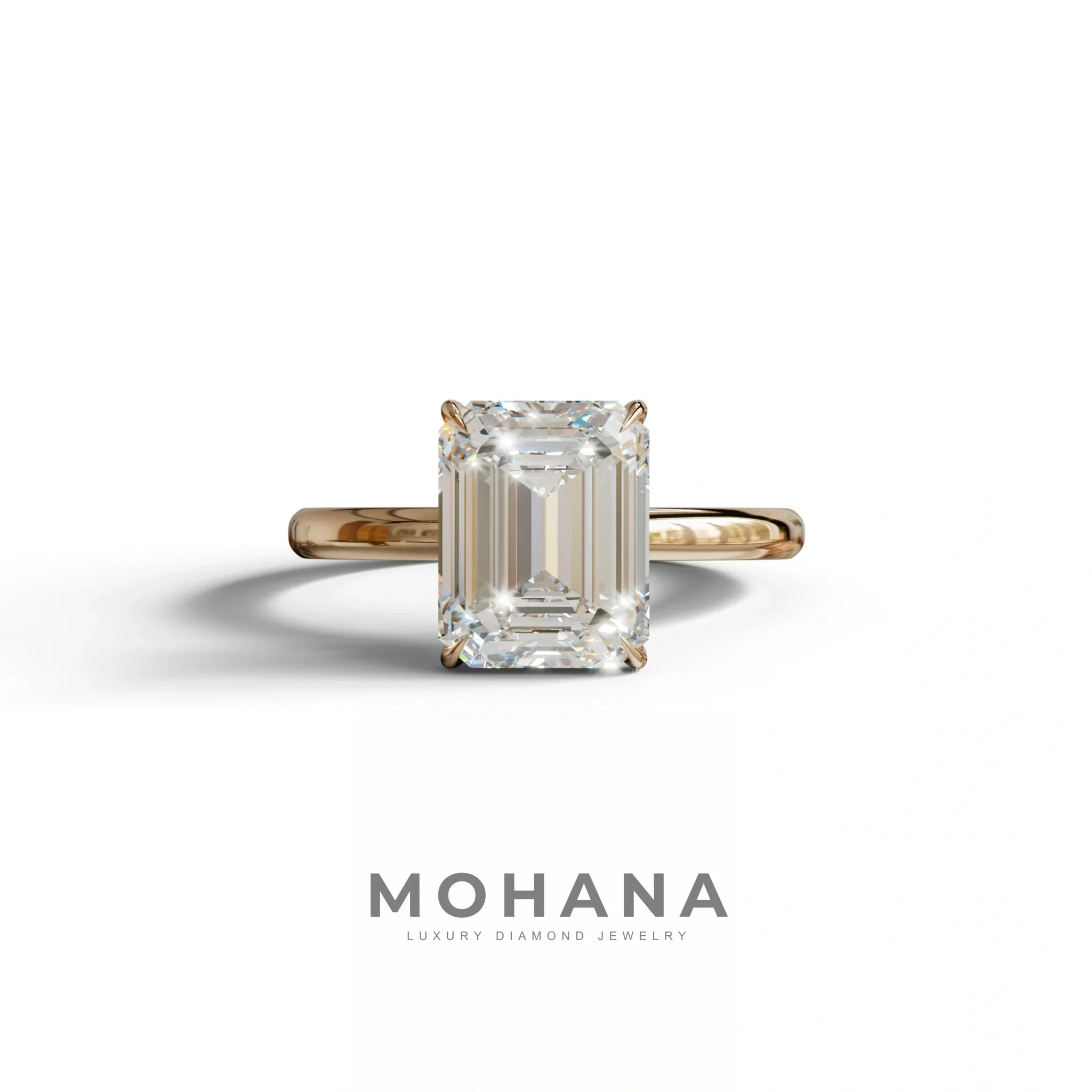 E-VVS Emerald Cut Solitaire Lab Grown Diamond Engagement Ring - Vanessa - 2 Carat / 10K Solid Gold / Rose Gold