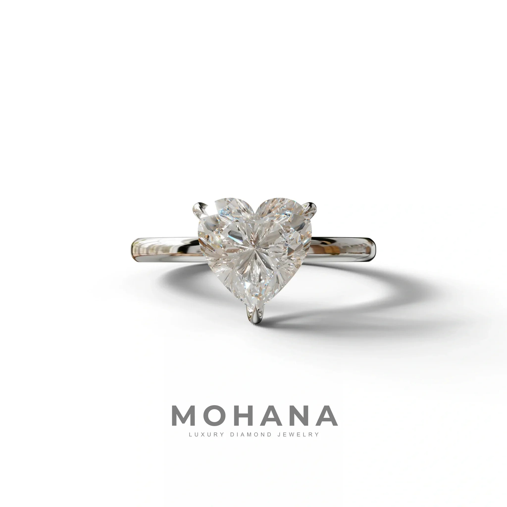 E-VVS Heart Cut Solitaire Lab Grown Diamond Engagement Ring - Mellow - 2 Carat / 10K Solid Gold / White Gold