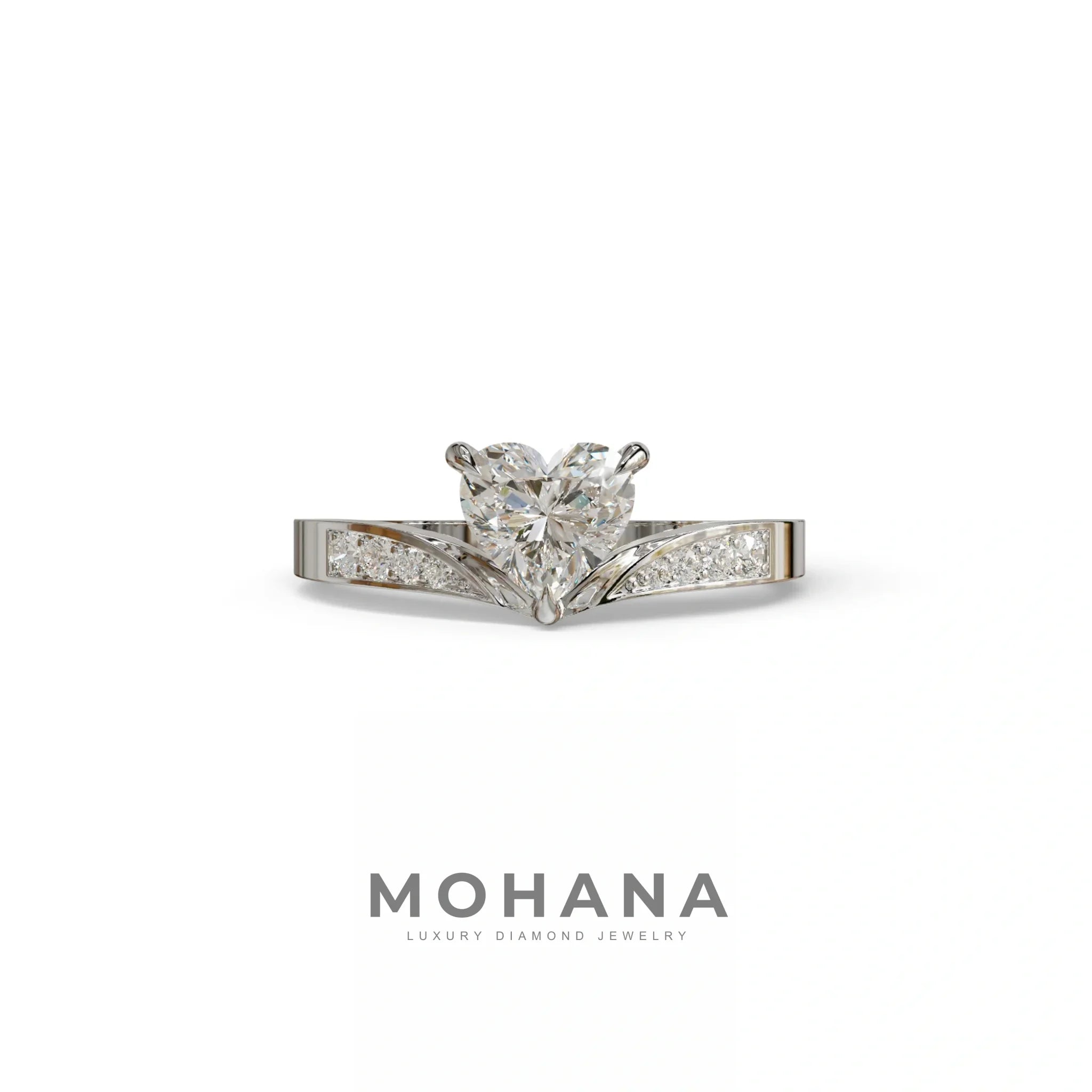 E VVS Heart Shape Lab Grown Diamond Engagement Ring - Moise - 2 Carat / 10K Solid Gold / White Gold