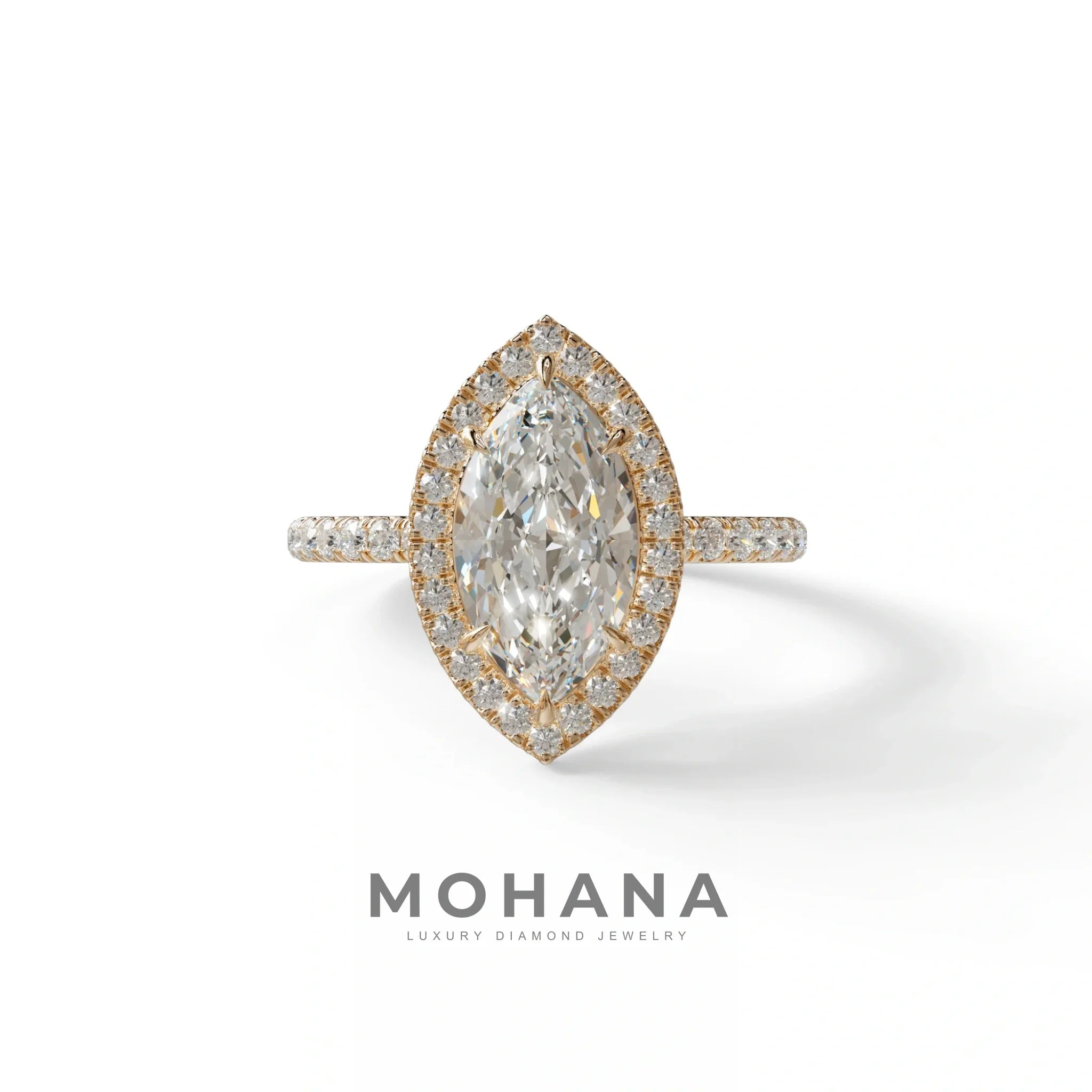 E-VVS Marquise Cut Halo & Pave Lab Grown Diamond Engagement Ring - Simplicity - 2 Carat / 10K Solid Gold / Rose Gold