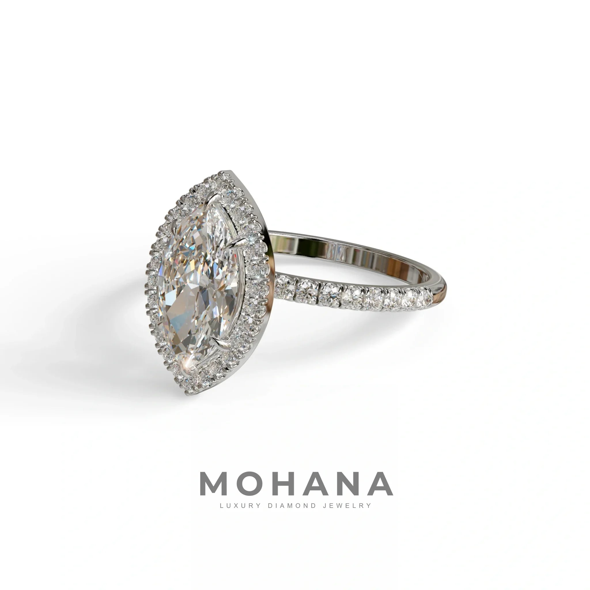 E-VVS Marquise Cut Halo & Pave Lab Grown Diamond Engagement Ring - Simplicity