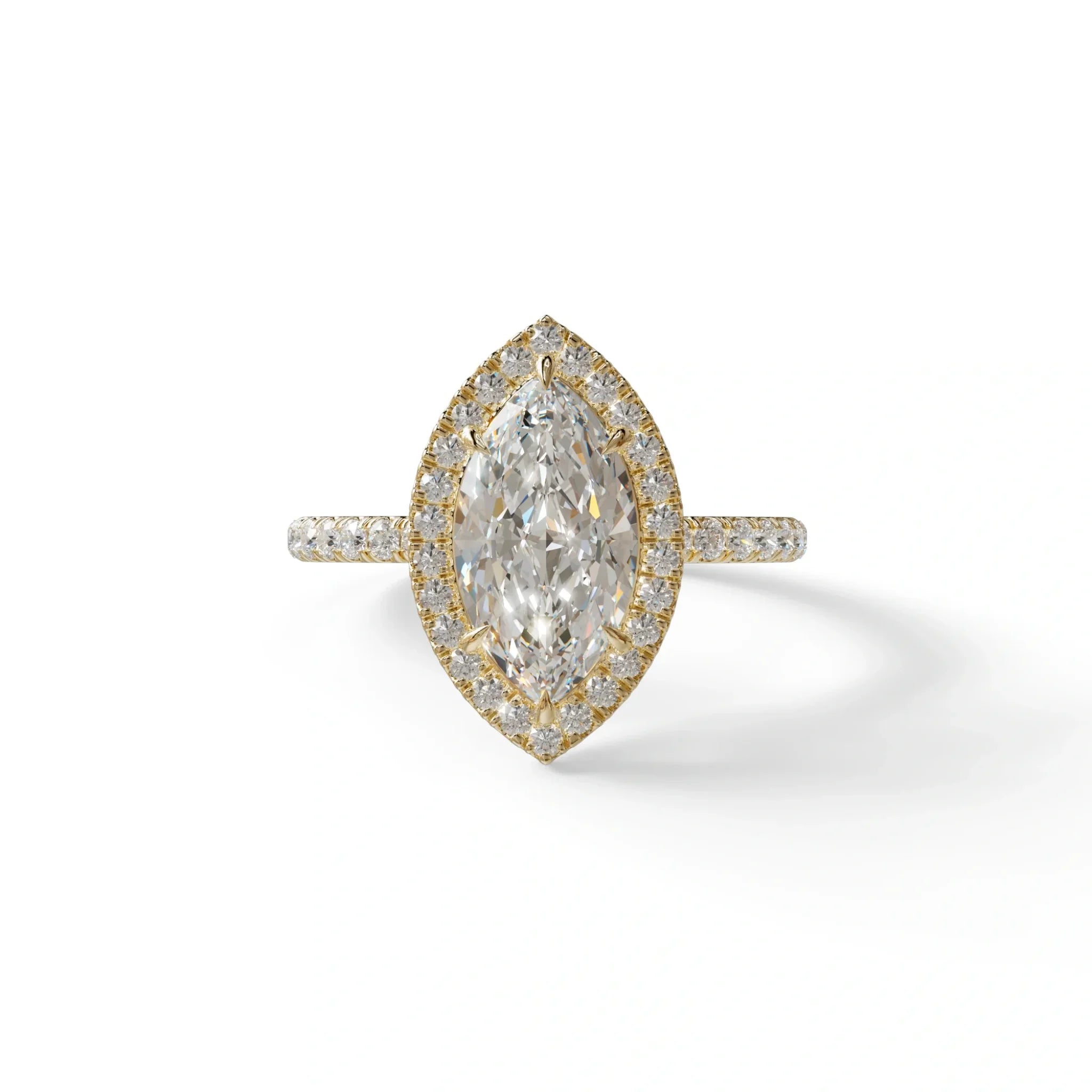 E-VVS Marquise Cut Halo & Pave Lab Grown Diamond Engagement Ring - Simplicity - 2 Carat / 10K Solid Gold / Yellow Gold