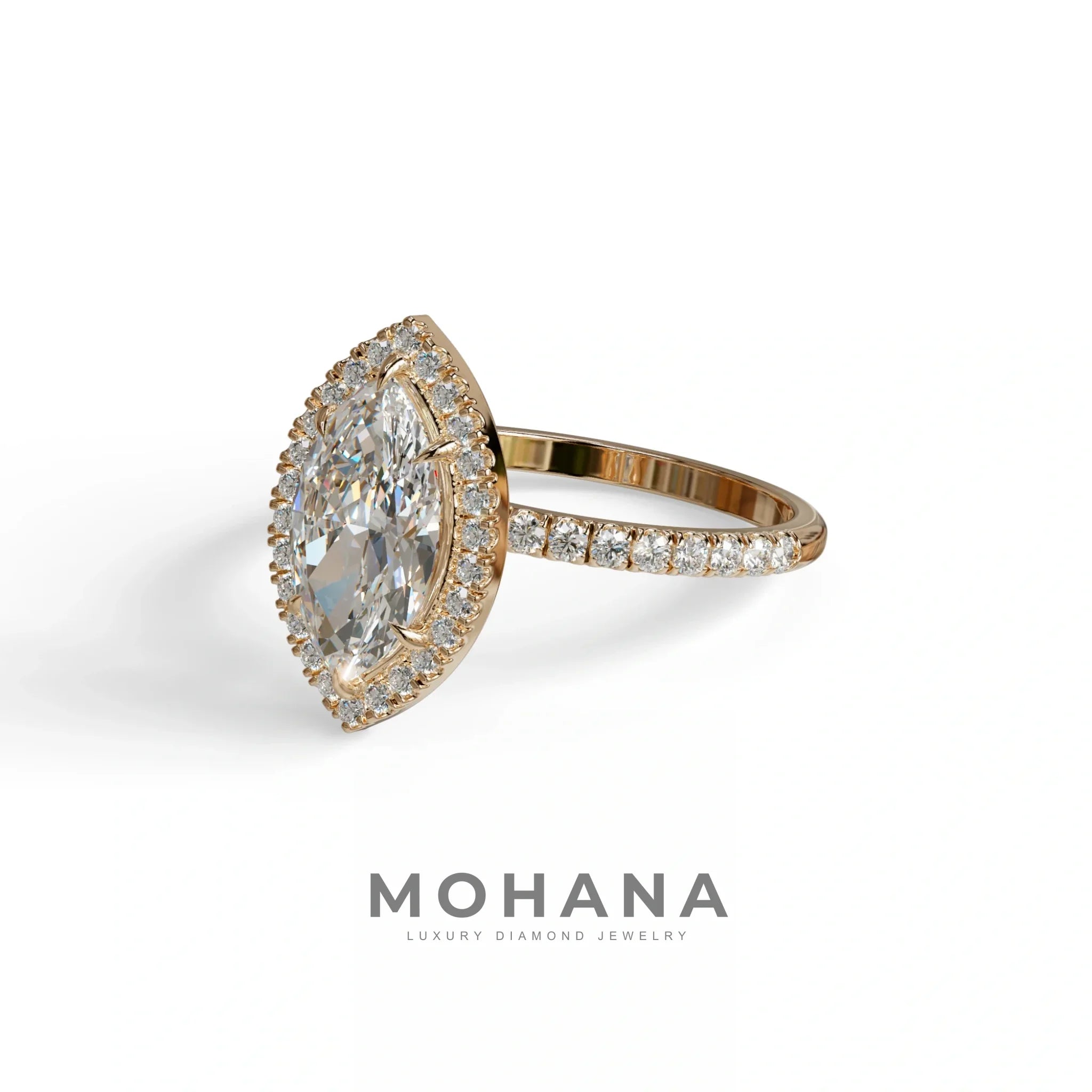 E-VVS Marquise Cut Halo & Pave Lab Grown Diamond Engagement Ring - Simplicity