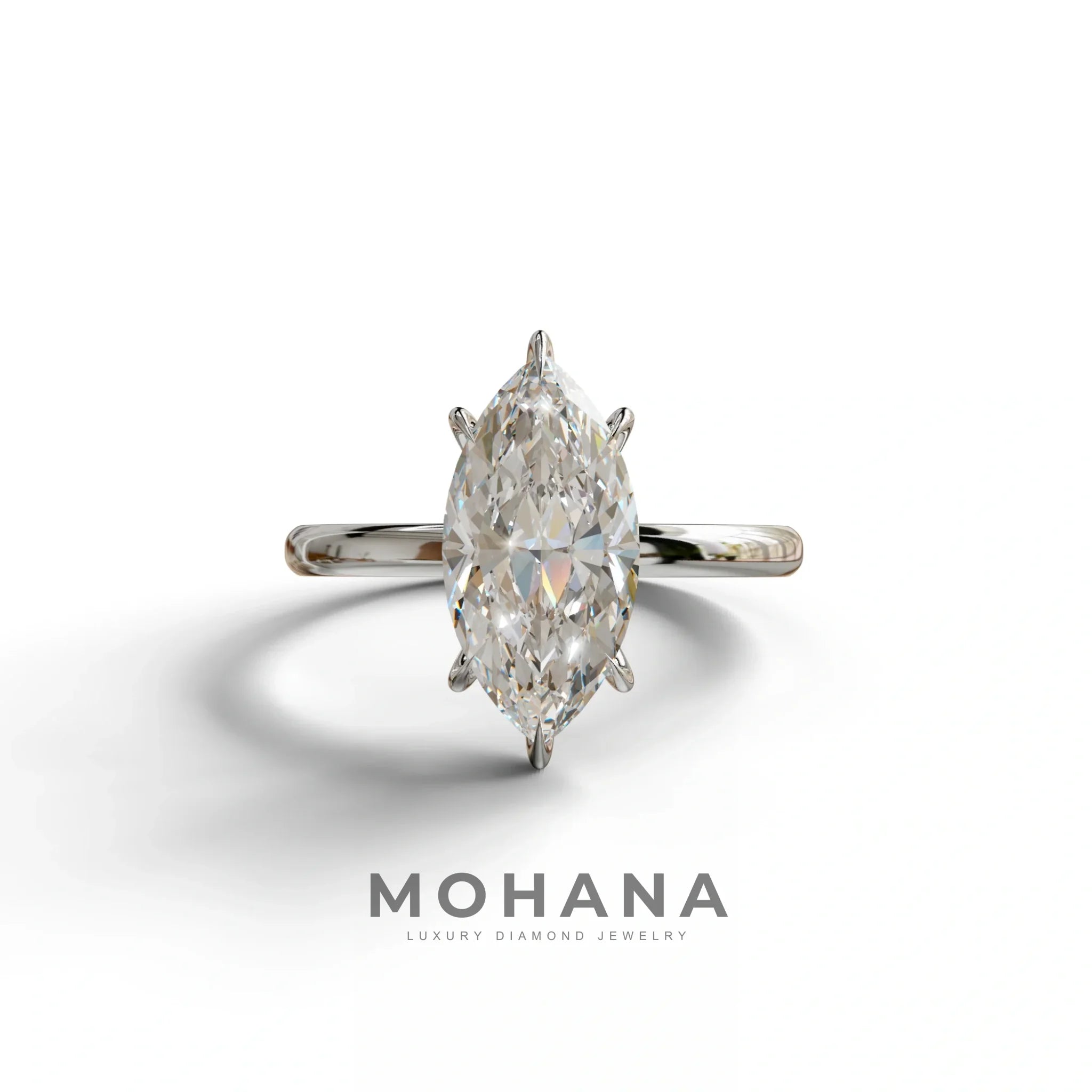 E VVS Marquise Cut Solitaire Lab Grown Diamond Engagement Ring - Celestina - 2 Carat / 10K Solid Gold / White Gold